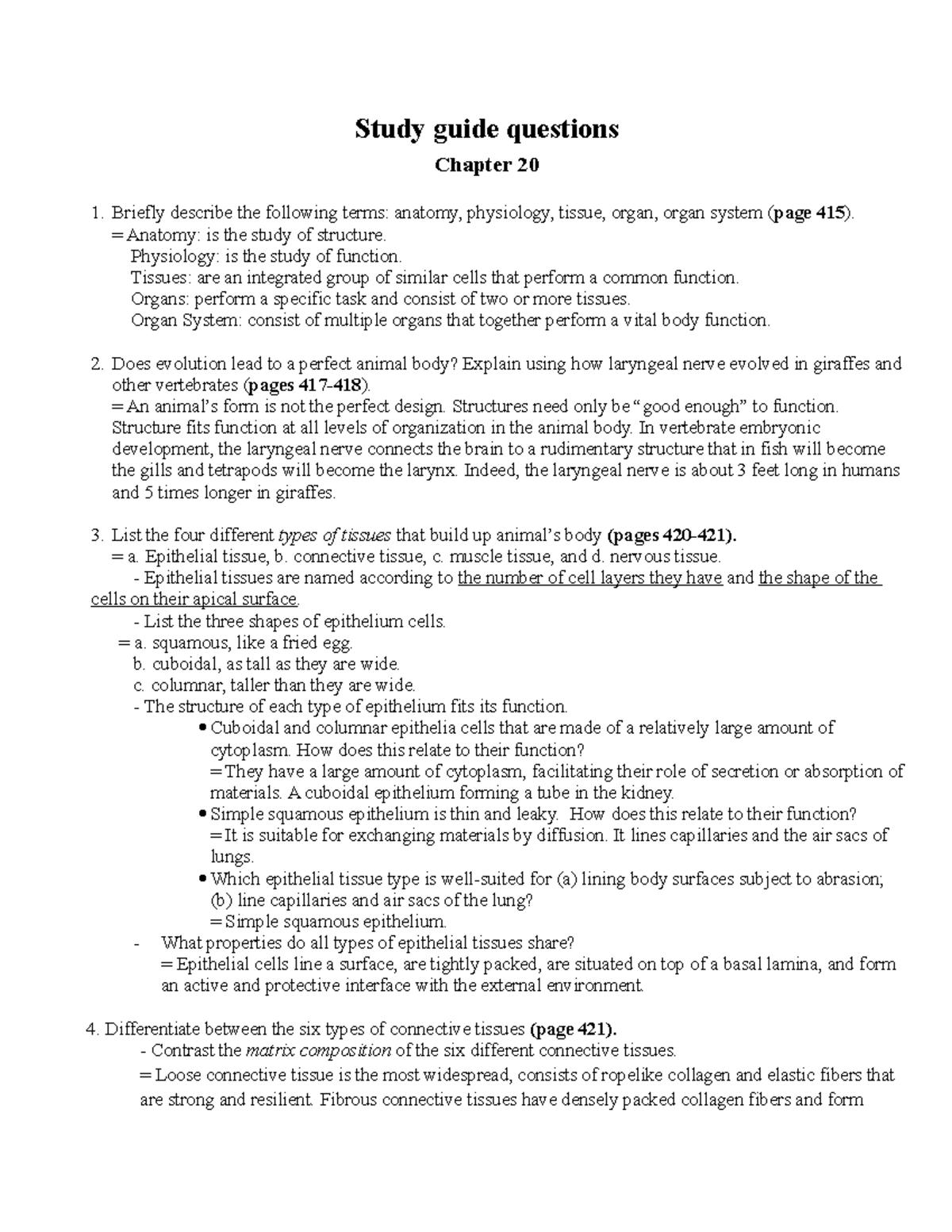 Study Guide for Chapter 20: Anatomy, Physiology, and Organ Systems ...