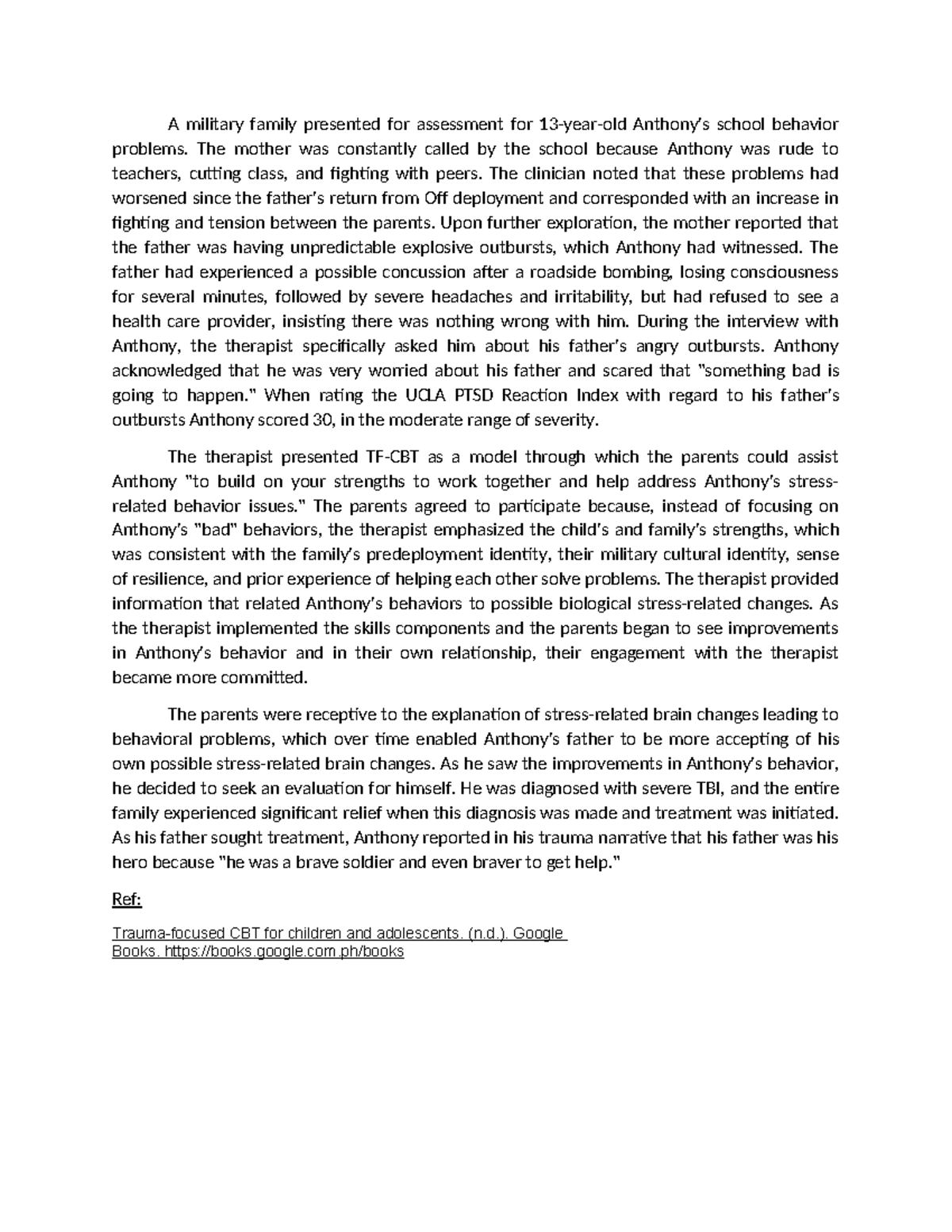 Sample-Case- Clinical - A military family presented for assessment for ...