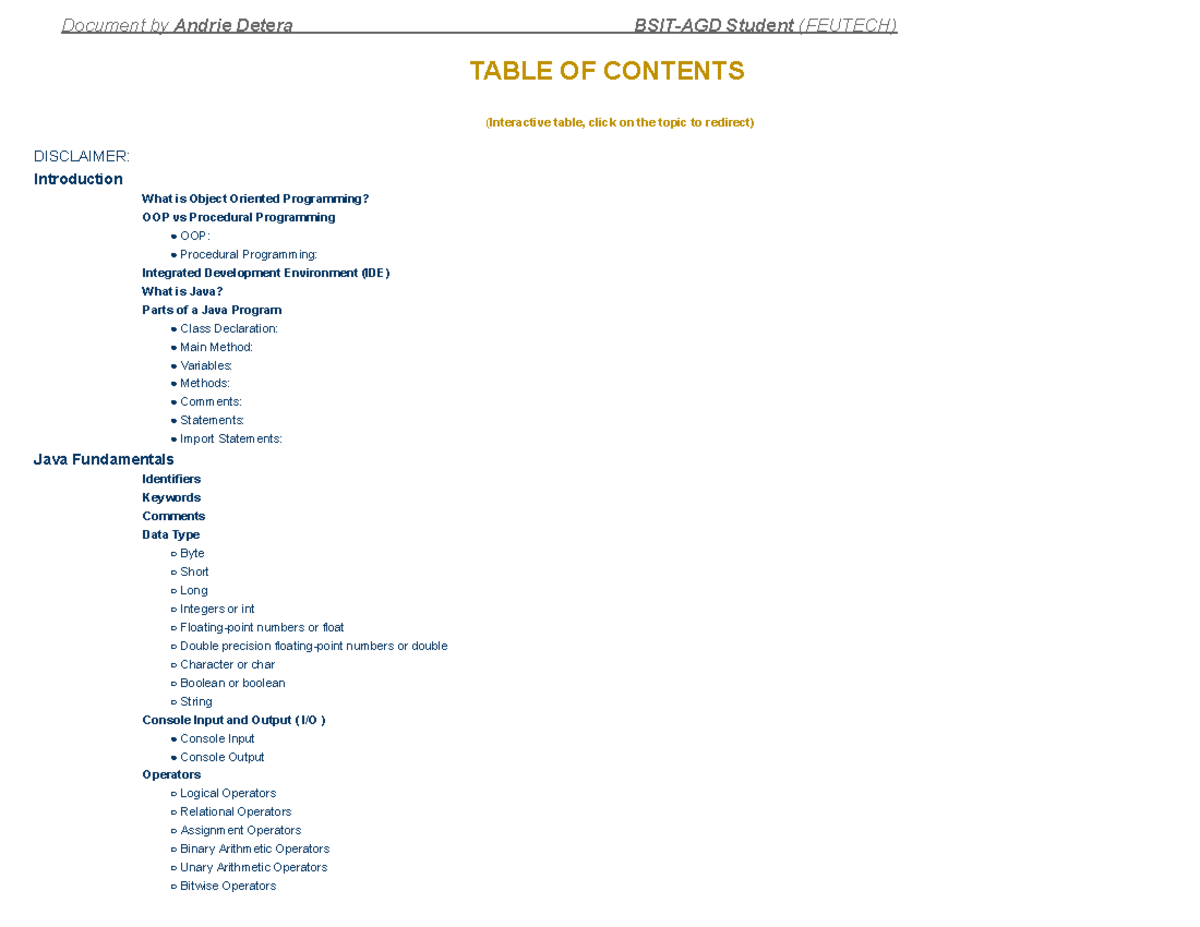 Java OOP Concepts and Fundamentals (FEUTECH) - Studocu