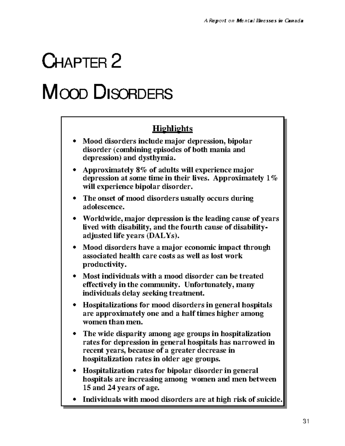 Mood Disorders in Canada: Insights and Impacts (CHAPTER 2) - Studocu