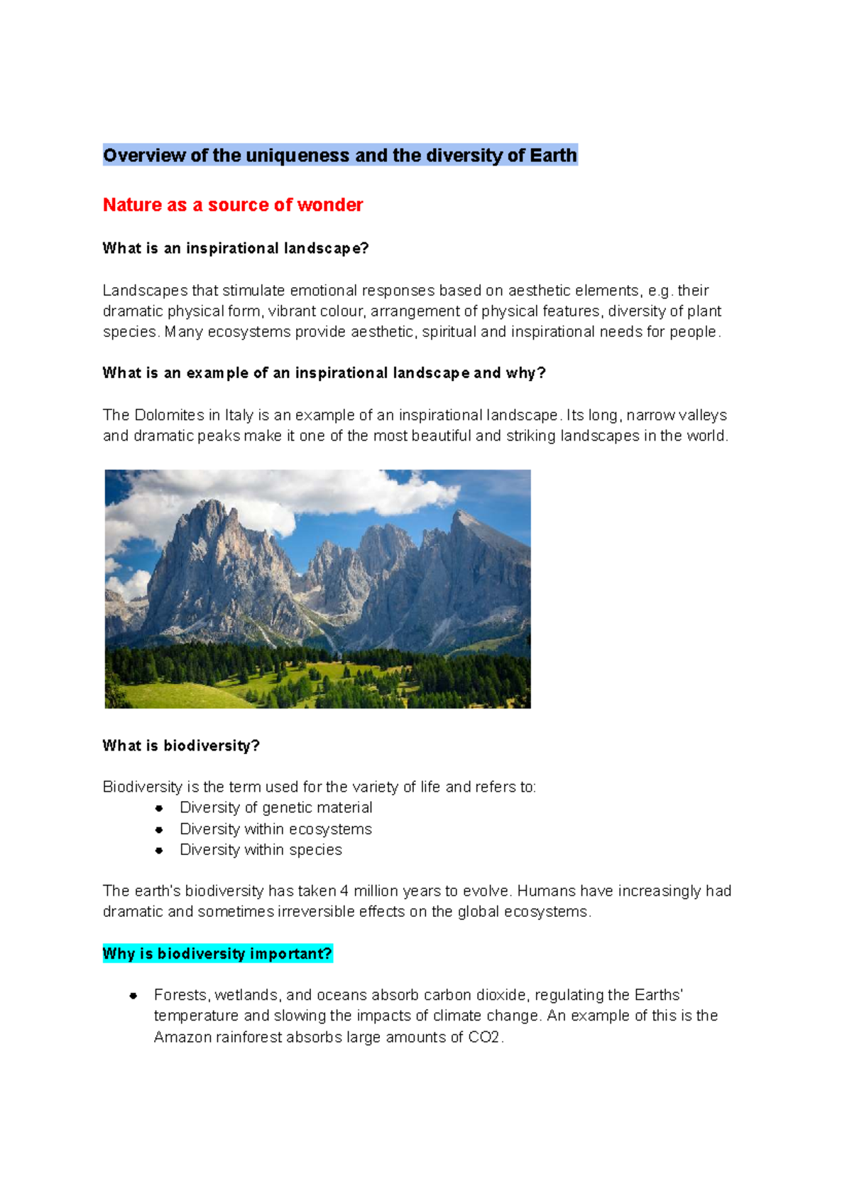 Year 11 Geography Term 1: Exploring Earth's Unique Biodiversity and ...