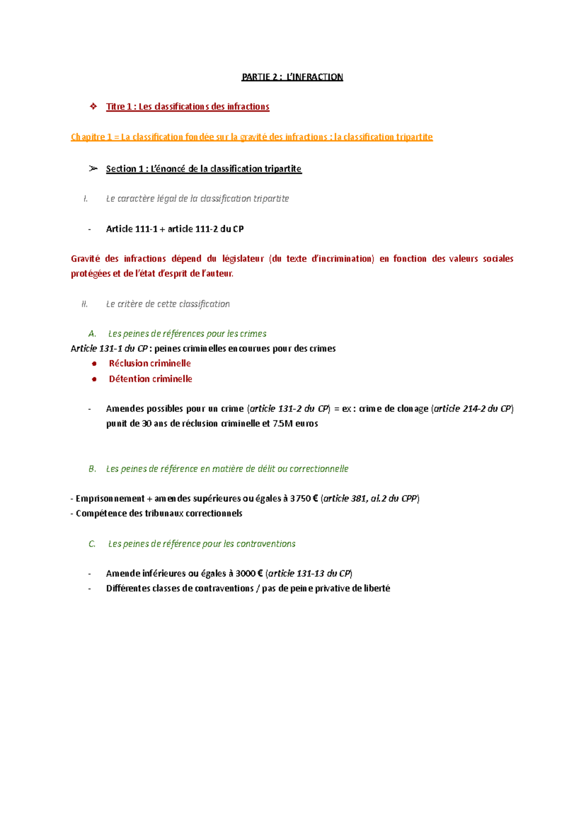 Fiche DP partie 2- Titre 1 - PARTIE 2 : L’INFRACTION Titre 1 : Les ...