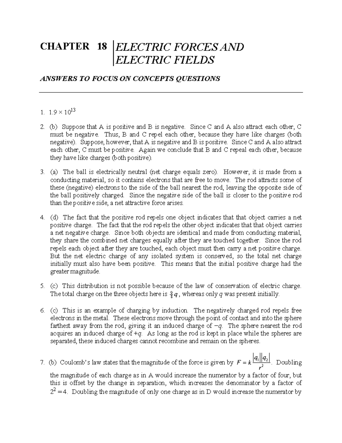 Chapter 18: Electric Forces & Fields - Concept Questions & Solutions ...