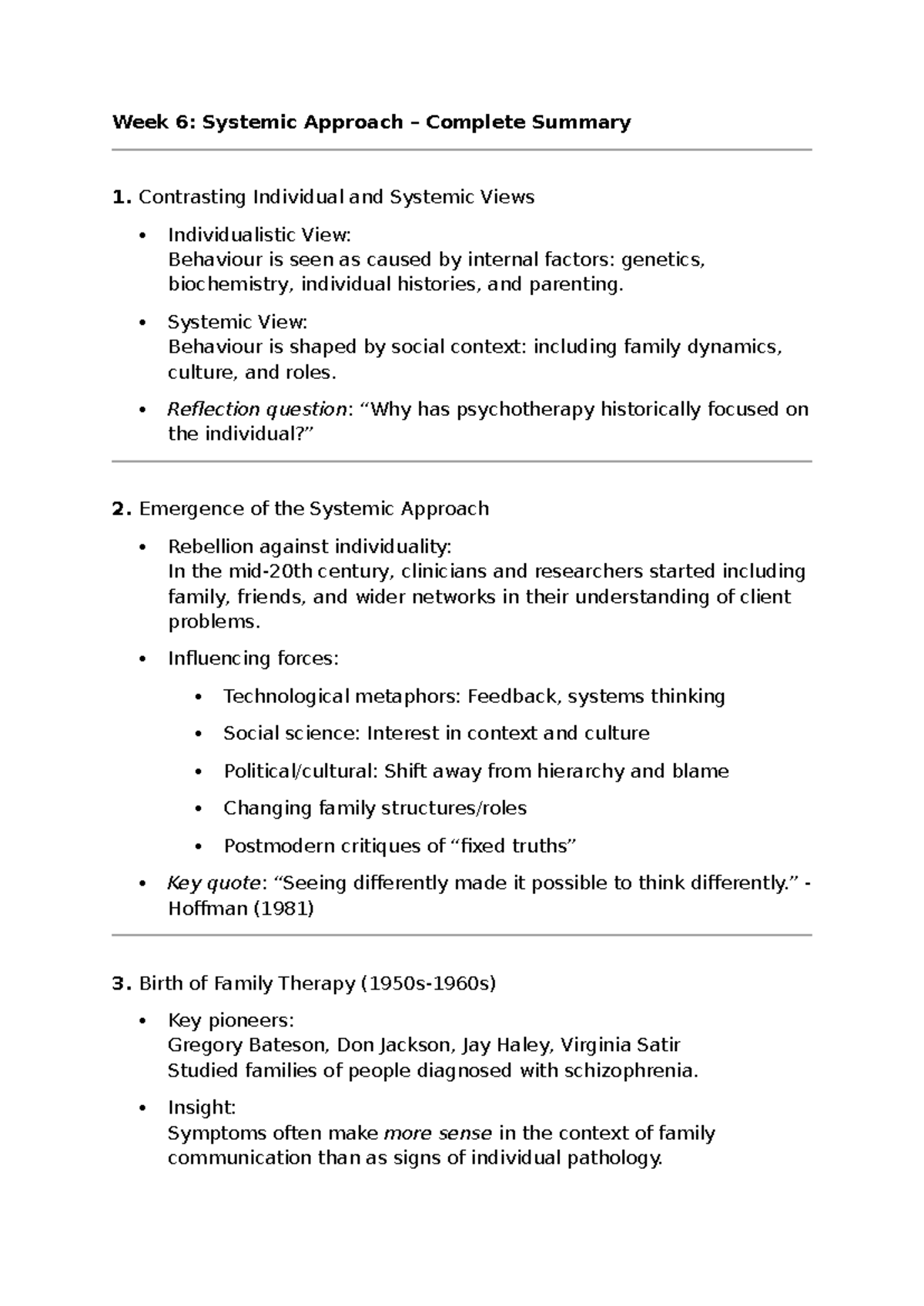Counselling Week 6: Systemic Approach Lecture & Tutorial Summary - Studocu