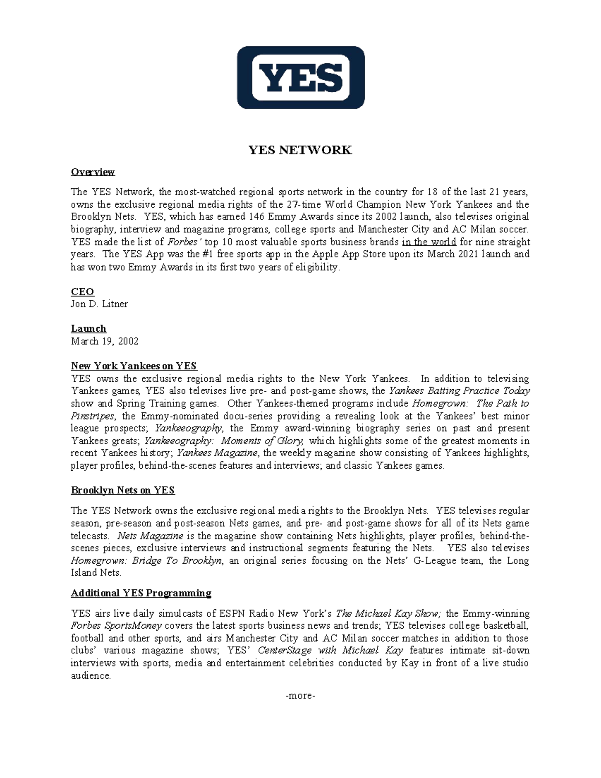 YES Network Overview: Exclusive Rights & Programming Highlights - Studocu