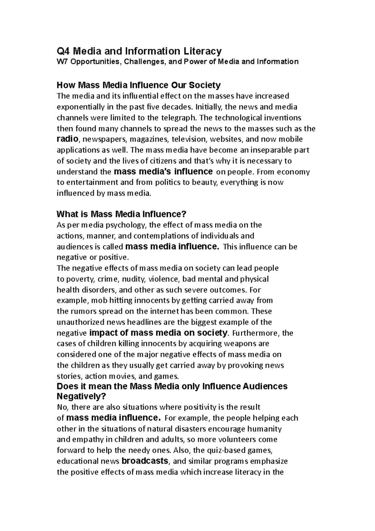 Q4 Media and Information Literacy - Initially, the news and media ...