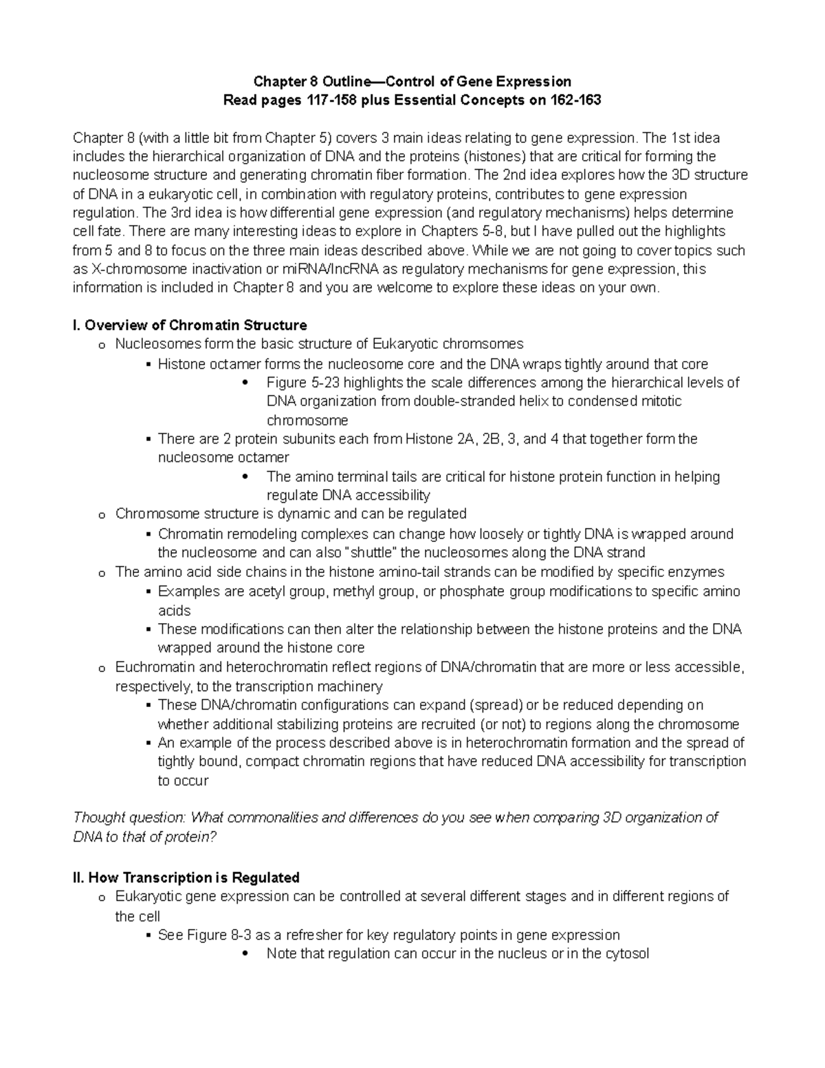 Chapter 8 Outline - Chapter 8 Outline—Control of Gene Expression Read ...
