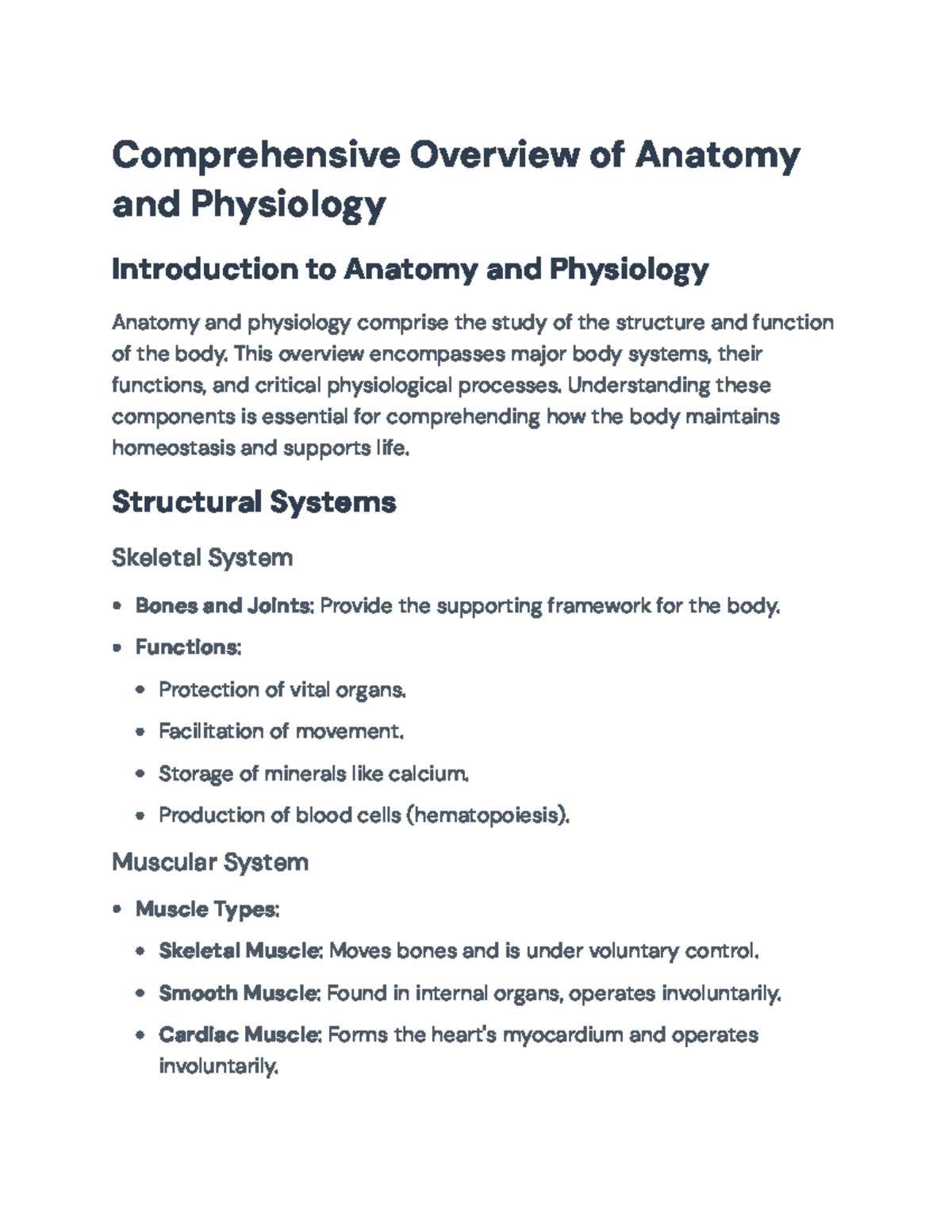 Comprehensive Overview of Anatomy and Physiology - Course Code: ANPH101 ...