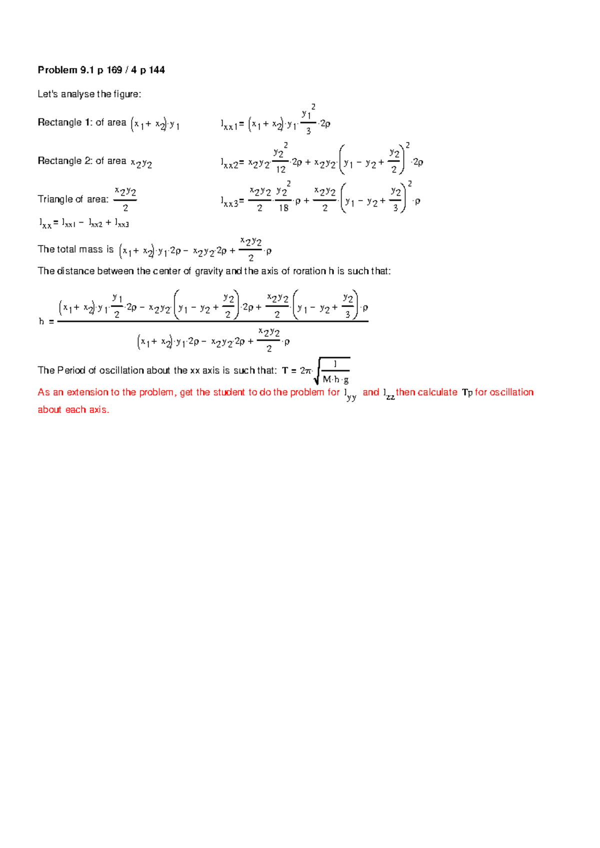 Compound Pendulum Analysis: Problem 9-1 p 169 - Studocu