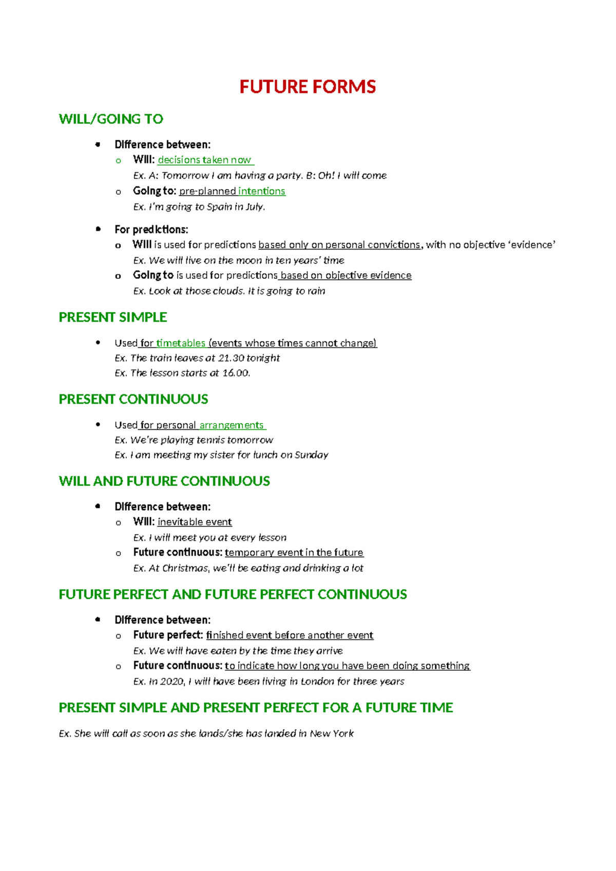 Future Forms: Understanding Will, Going To, and Tenses in English - Studocu