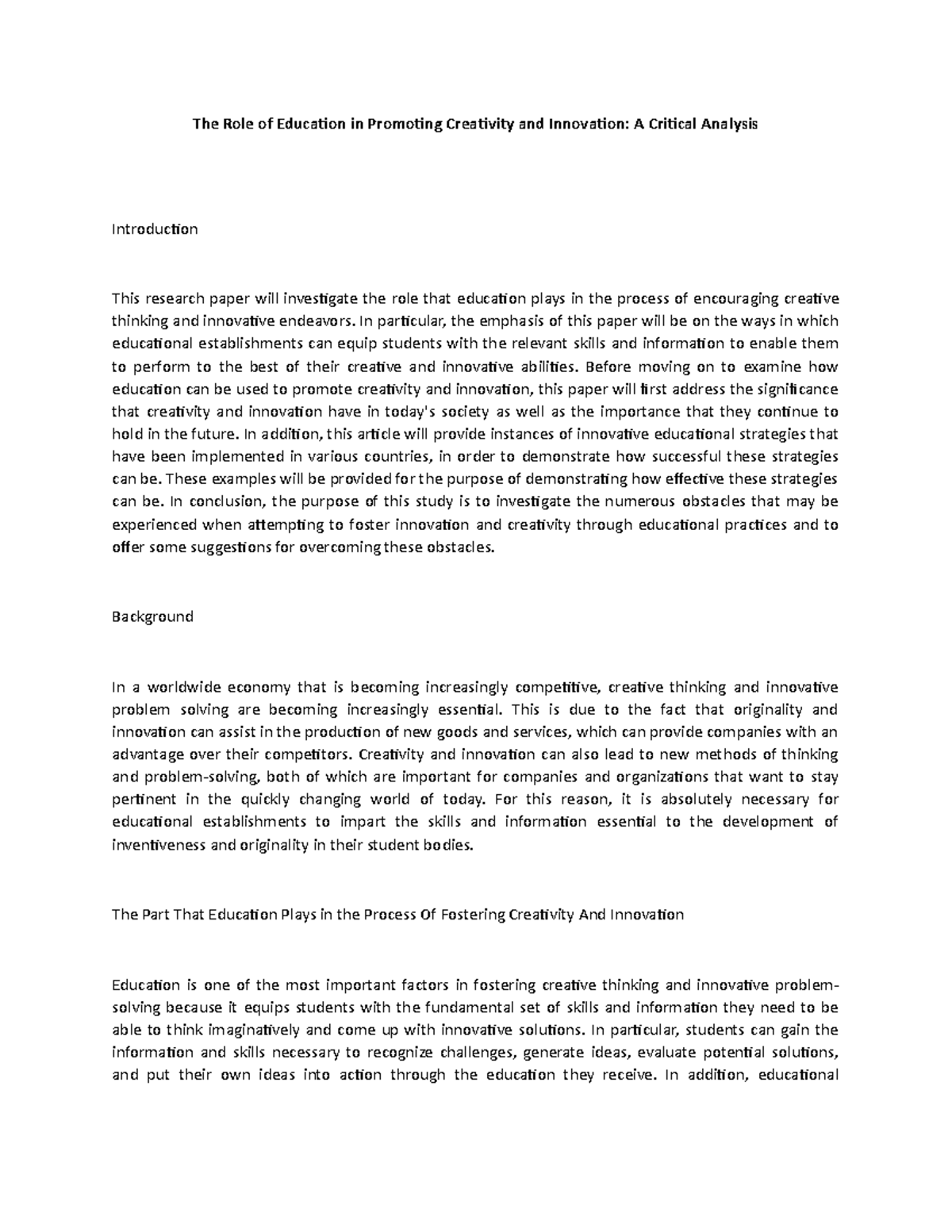 The Role of Education in Promoting Creativity and Innovation - In ...