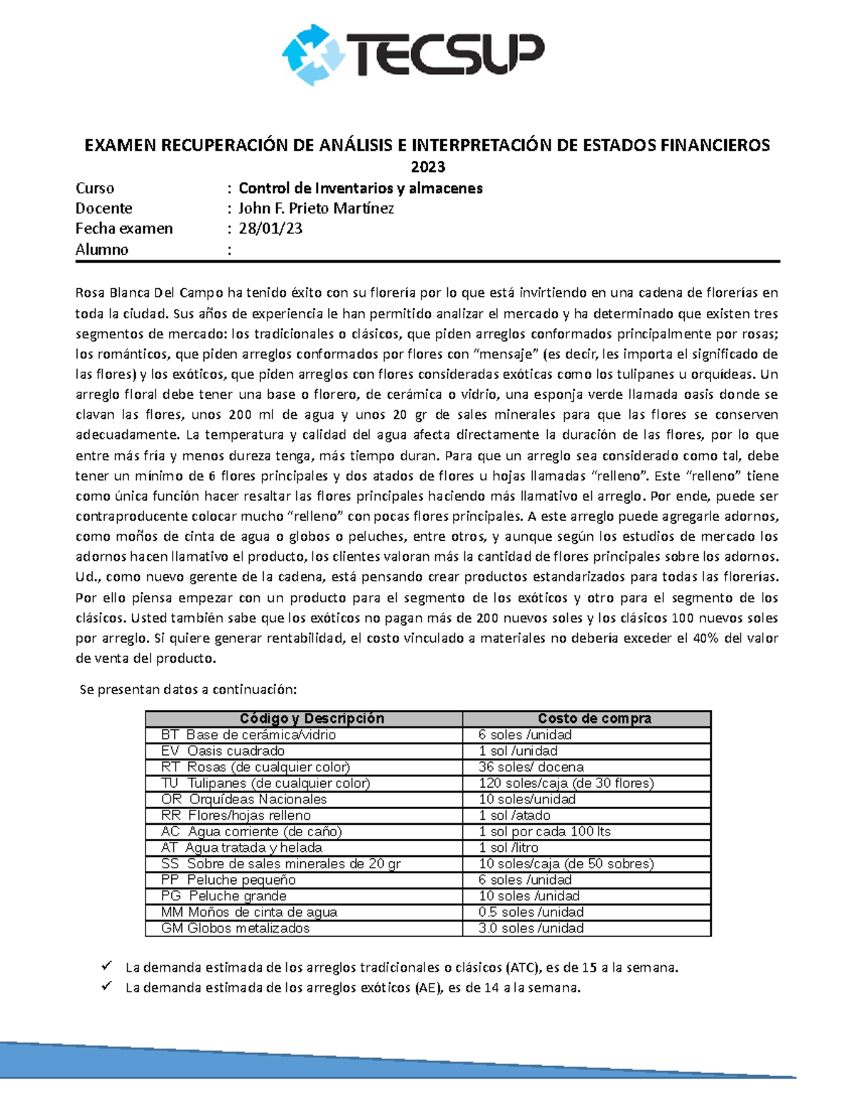 Examen de Recuperación: Control de Inventarios y Almacenes 2023 - Studocu