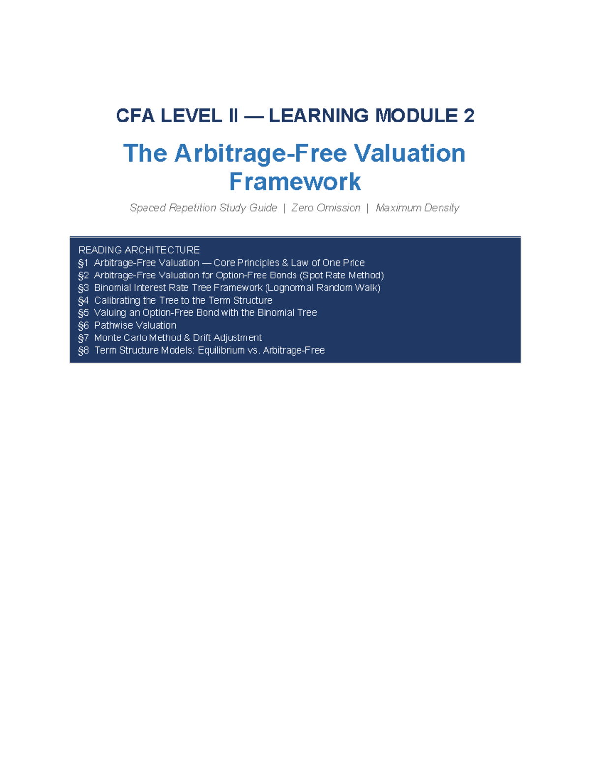CFA LEVEL II LM2: Arbitrage-Free Valuation Study Guide - Studocu