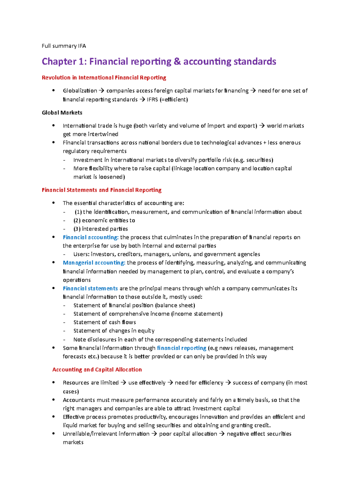 Comprehensive IFA Summary: Key Concepts & Chapters Overview - Studeersnel