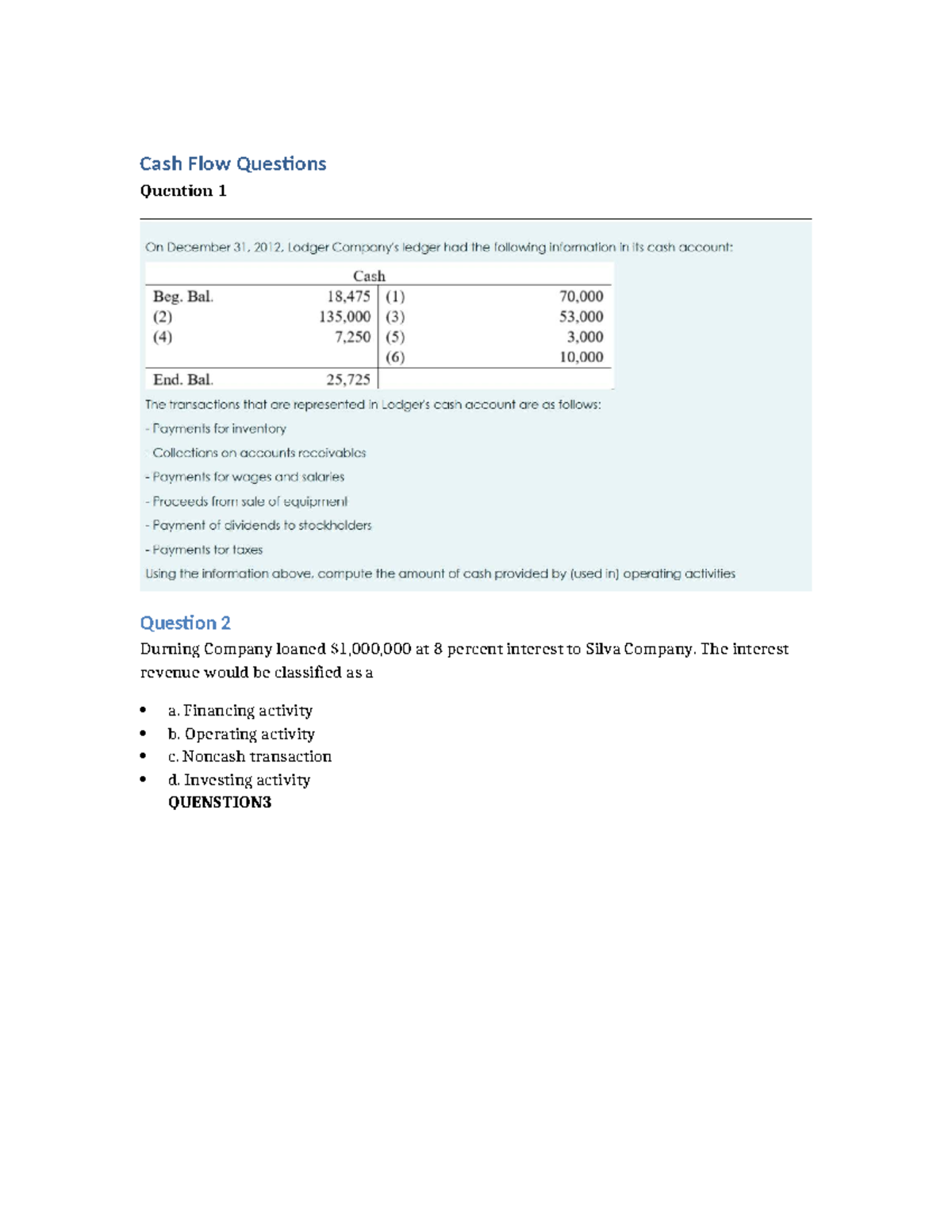 Cash Flow Statement Questions - MR DUONG NHU HUNG COURSE - Studocu