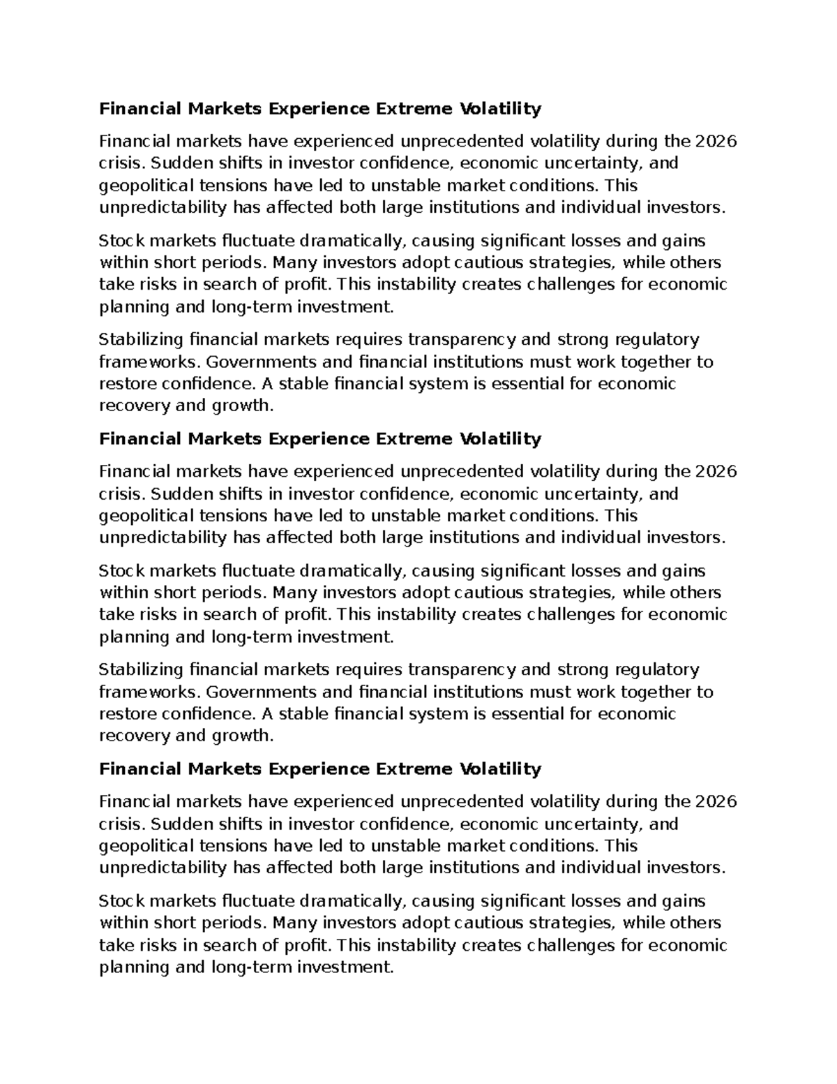 Financial Markets (2026) - Analyzing Extreme Volatility - Studocu