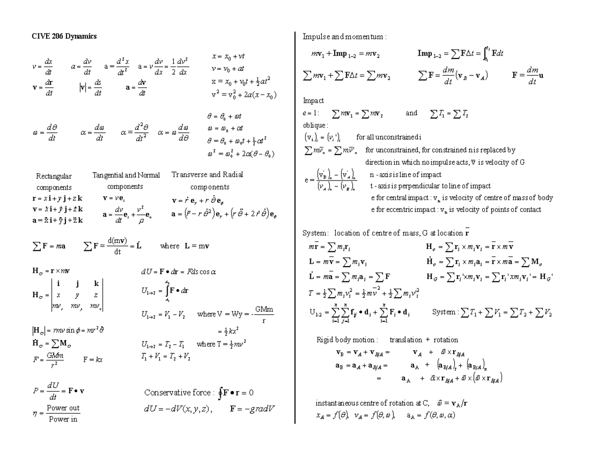 Impulse and Momentum Concepts in CIVE 206 Dynamics - Studocu