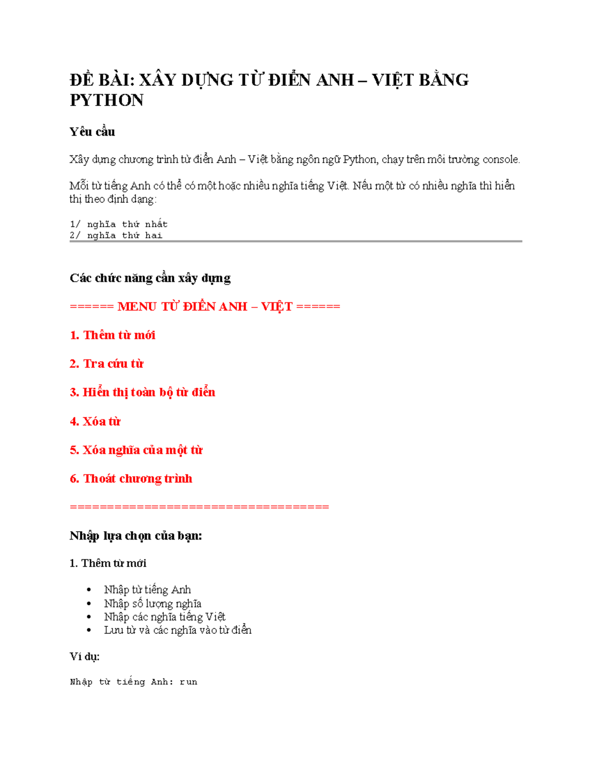 ĐỀ BÀI: XÂY DỰNG TỪ ĐIỂN ANH VIỆT BẰNG PYTHON - Studocu