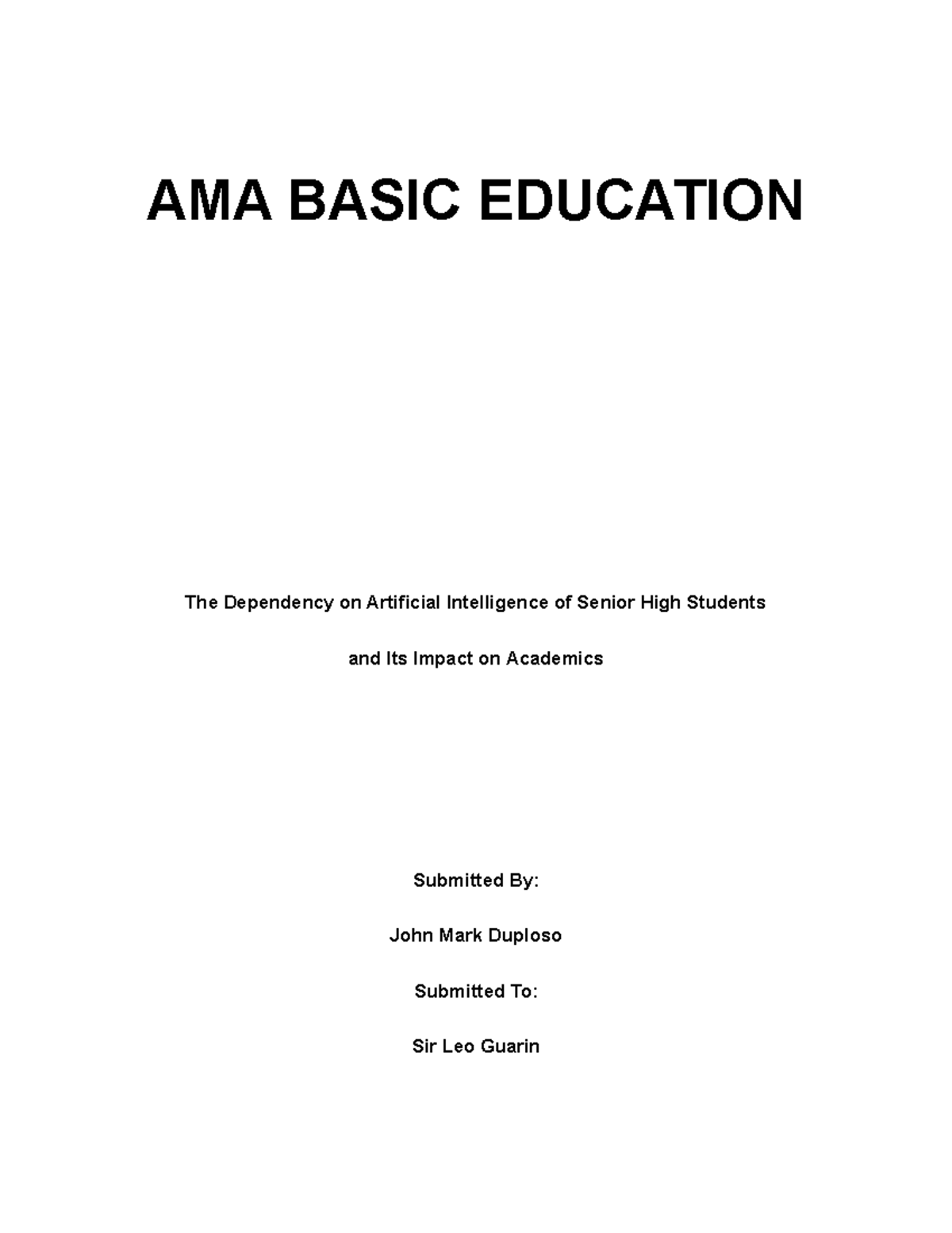 AMA BASIC EDUCATION: Impact of AI Dependency on Senior High Students ...