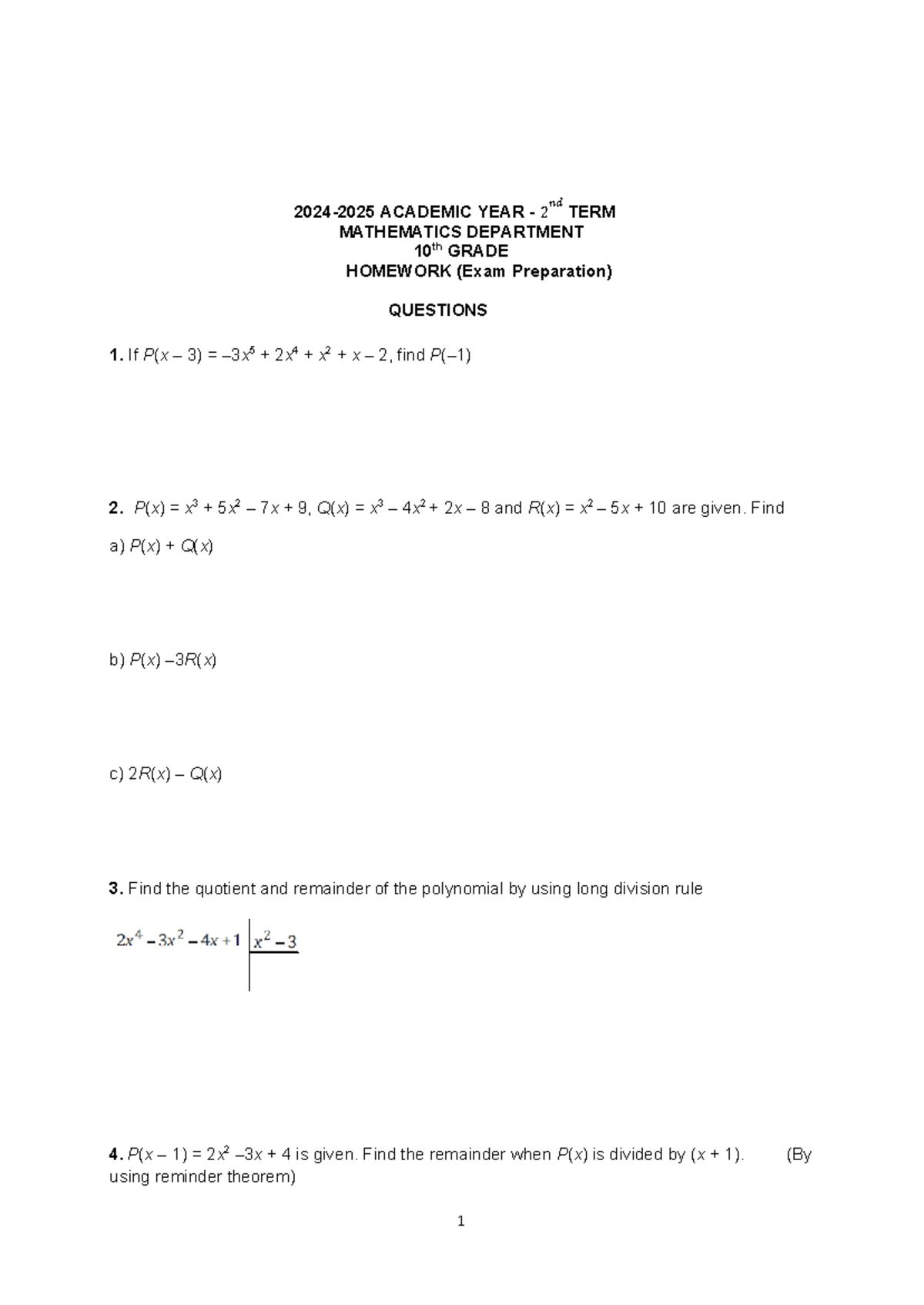 10TH GRADE MATHEMATICS PERFORMANCE TASK 2024-2025: QUADRATIC EQUATIONS ...