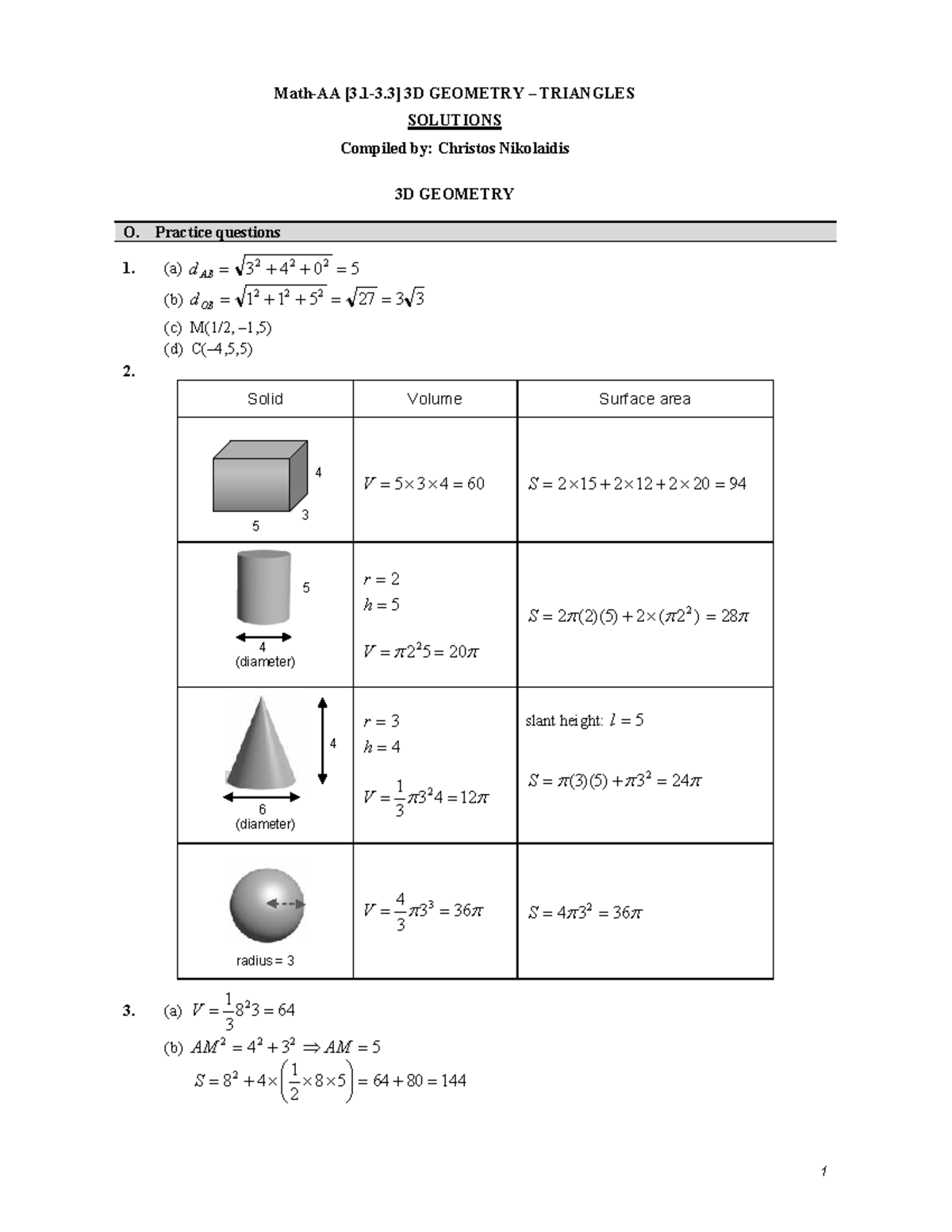 Math-AA-3: 3D Geometry Triangles Solutions and Practice Questions - Studocu