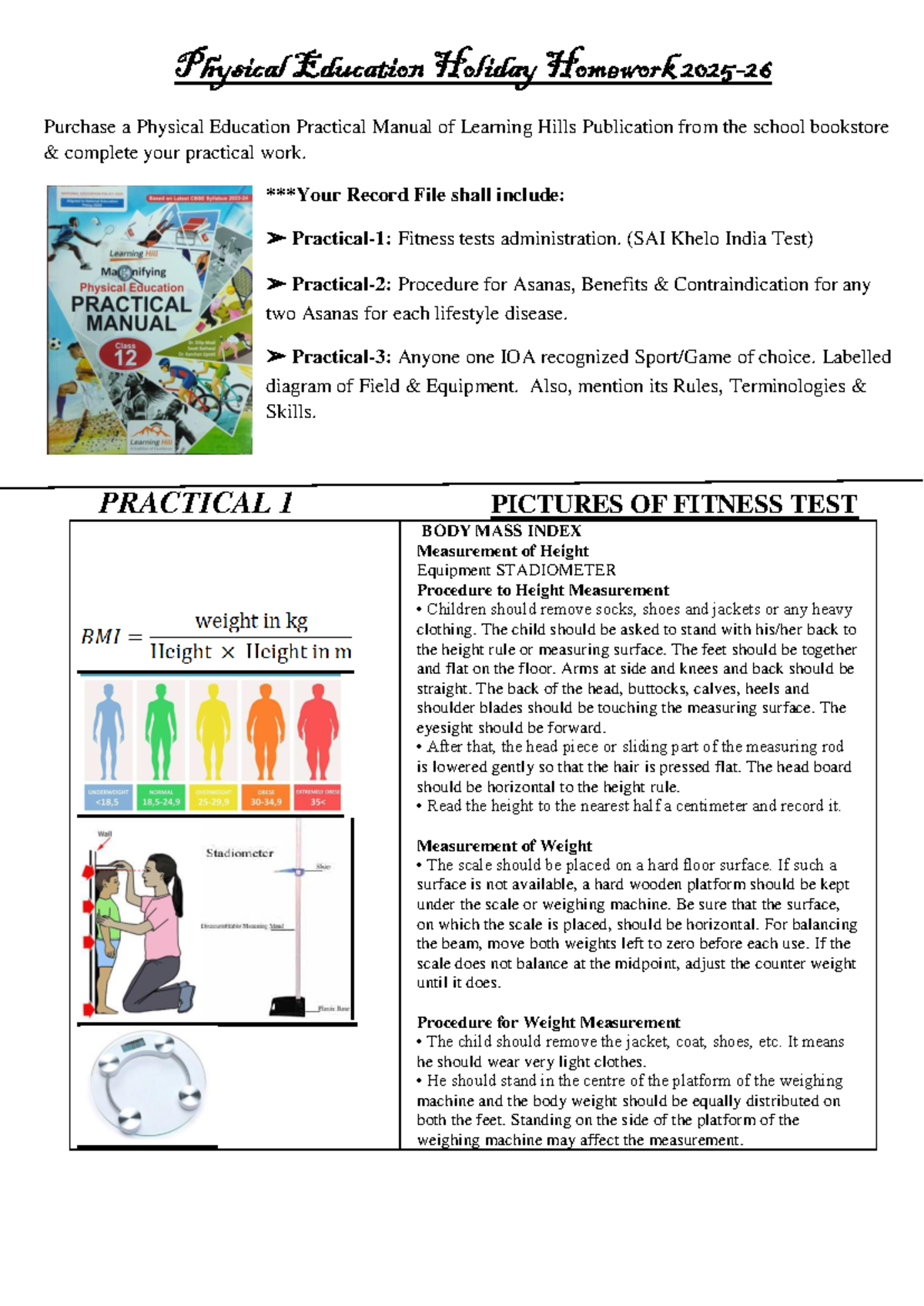 XII Physical Education Practical: Fitness Tests & Asanas Guide - Studocu