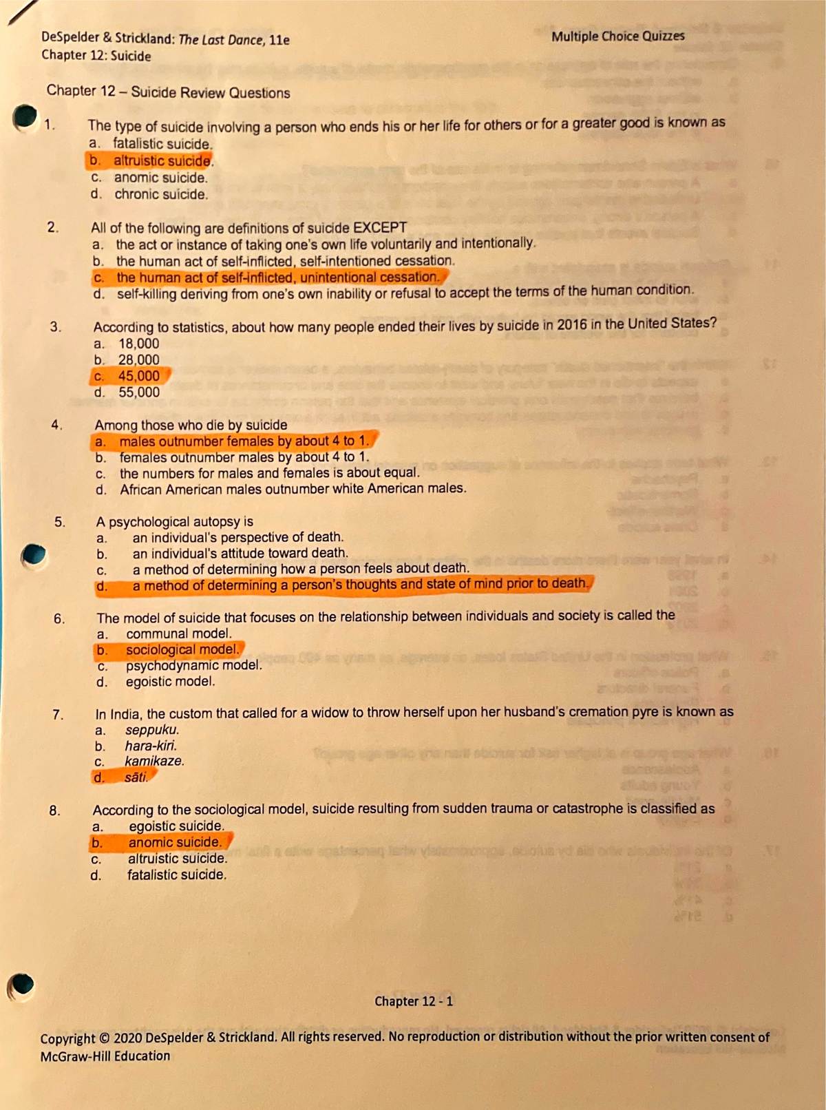 NURS 464 ch 12 answers - DeSpelder Strickland: The Last Dance, 11e ...