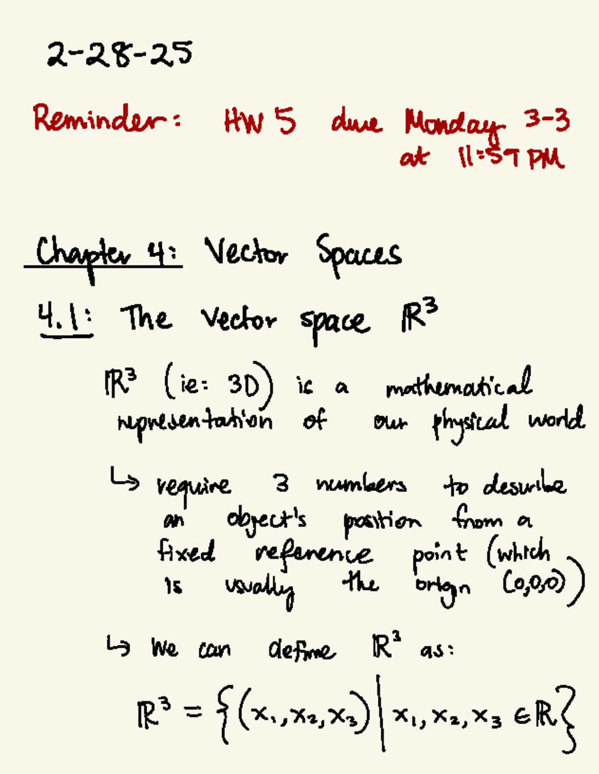 Chapter 4: Vector Spaces and Linear Independence - Math 101 Notes - 2 ...