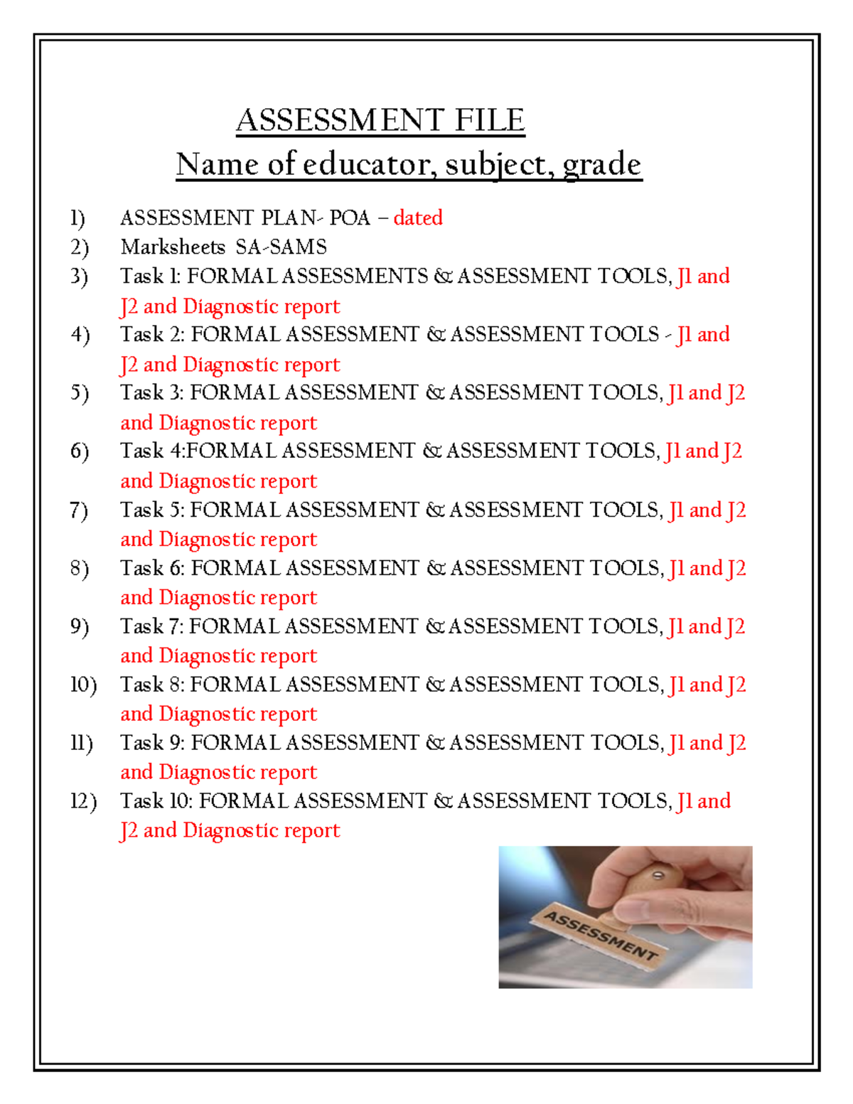 Assessment File: Formal Assessments & Tools for J1 and J2 - Studocu