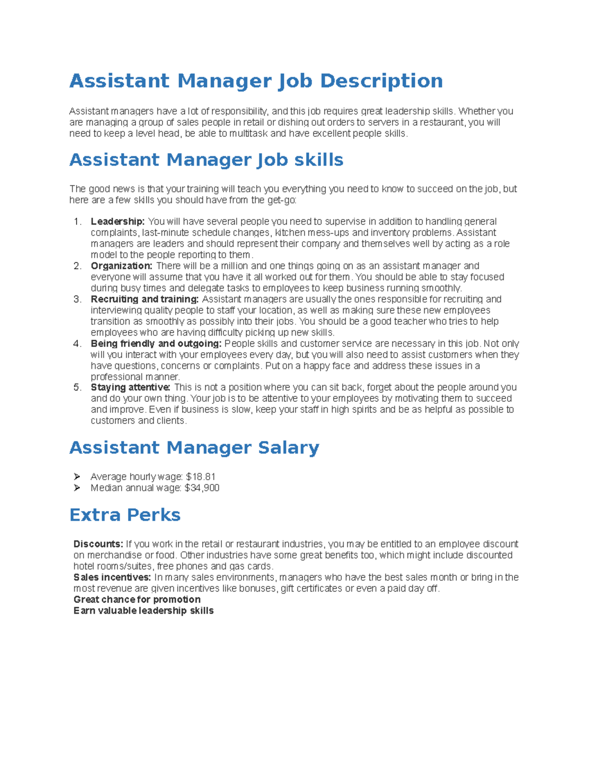 BAI 2 - Assistant Manager Job Description and Skills Overview - Studocu