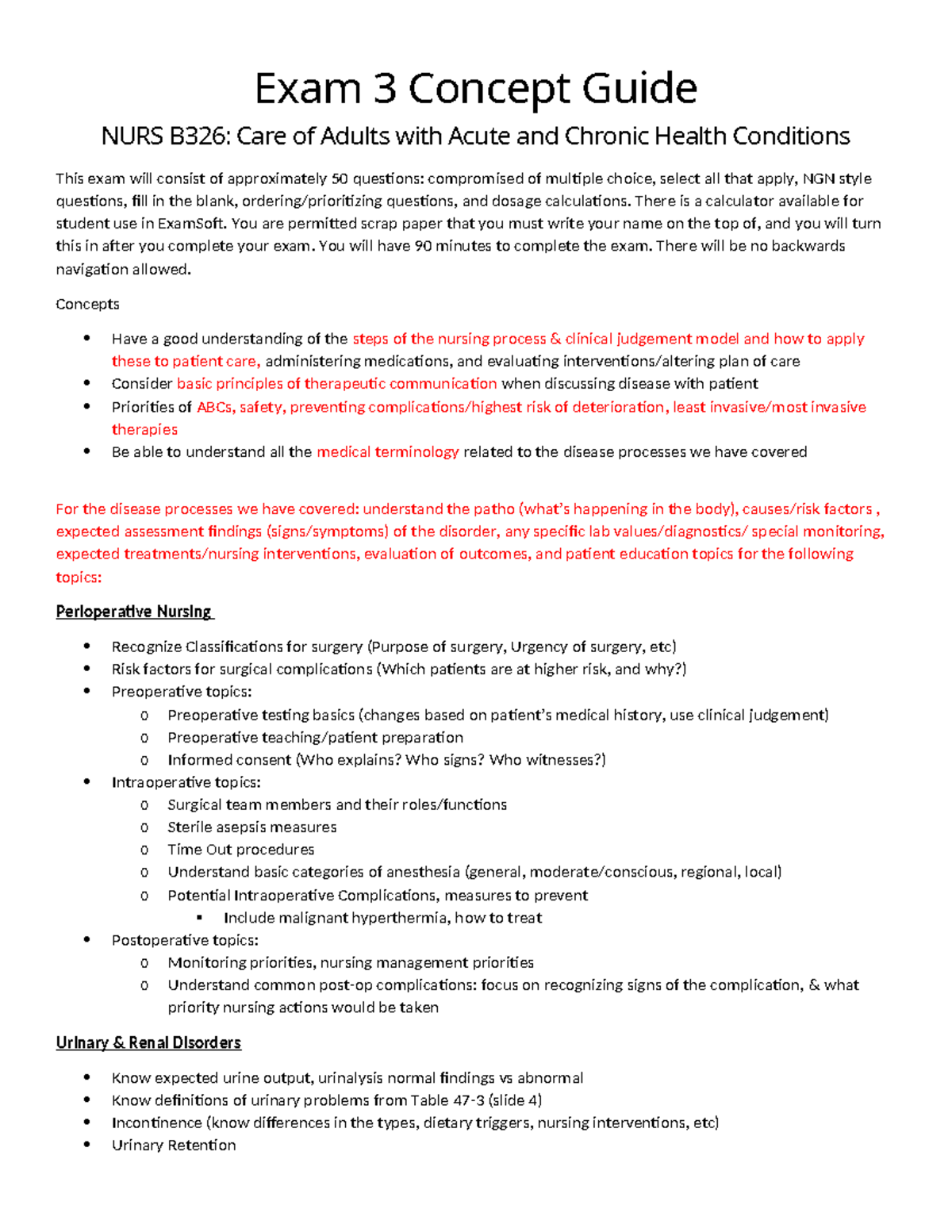 Exam 3 Concept Guide NURS B326: Med-Surg Adult Health Conditions - Studocu