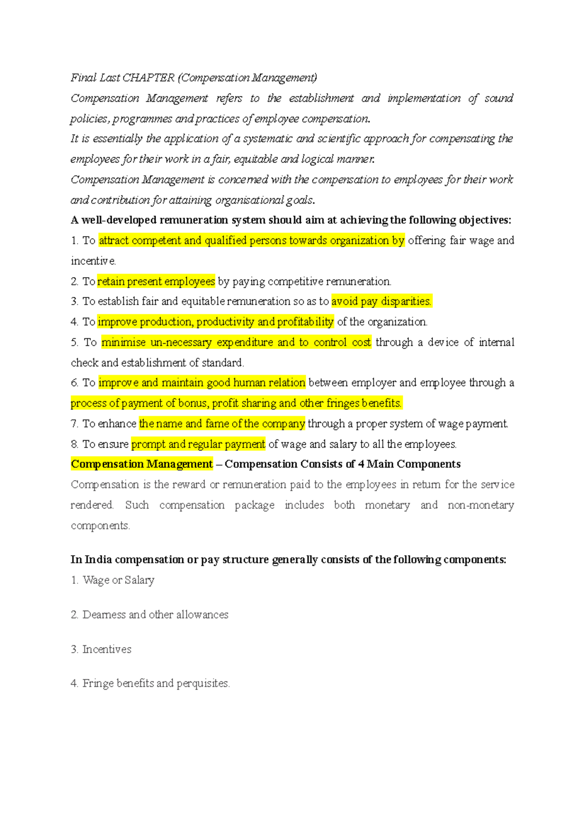 Compensation Management - Lecture Notes 1-13 Overview and Insights ...