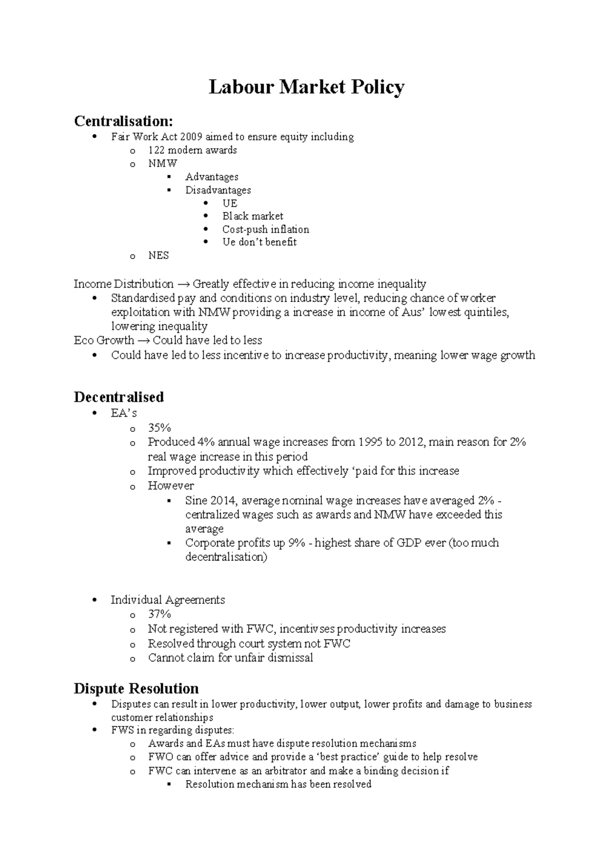 Labour Market Policy Analysis: Fair Work Act 2009 Insights - Studocu