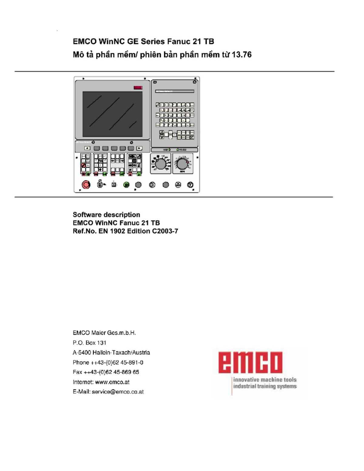 EMCO WinNC GE Series Fanuc 21 TB Software Overview and Training Guide ...