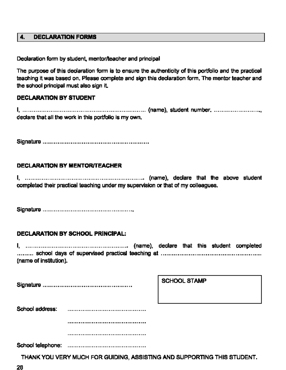 4. DECLARATION FORMS & MENTOR REPORT - My Teaching Part 2 - Studocu