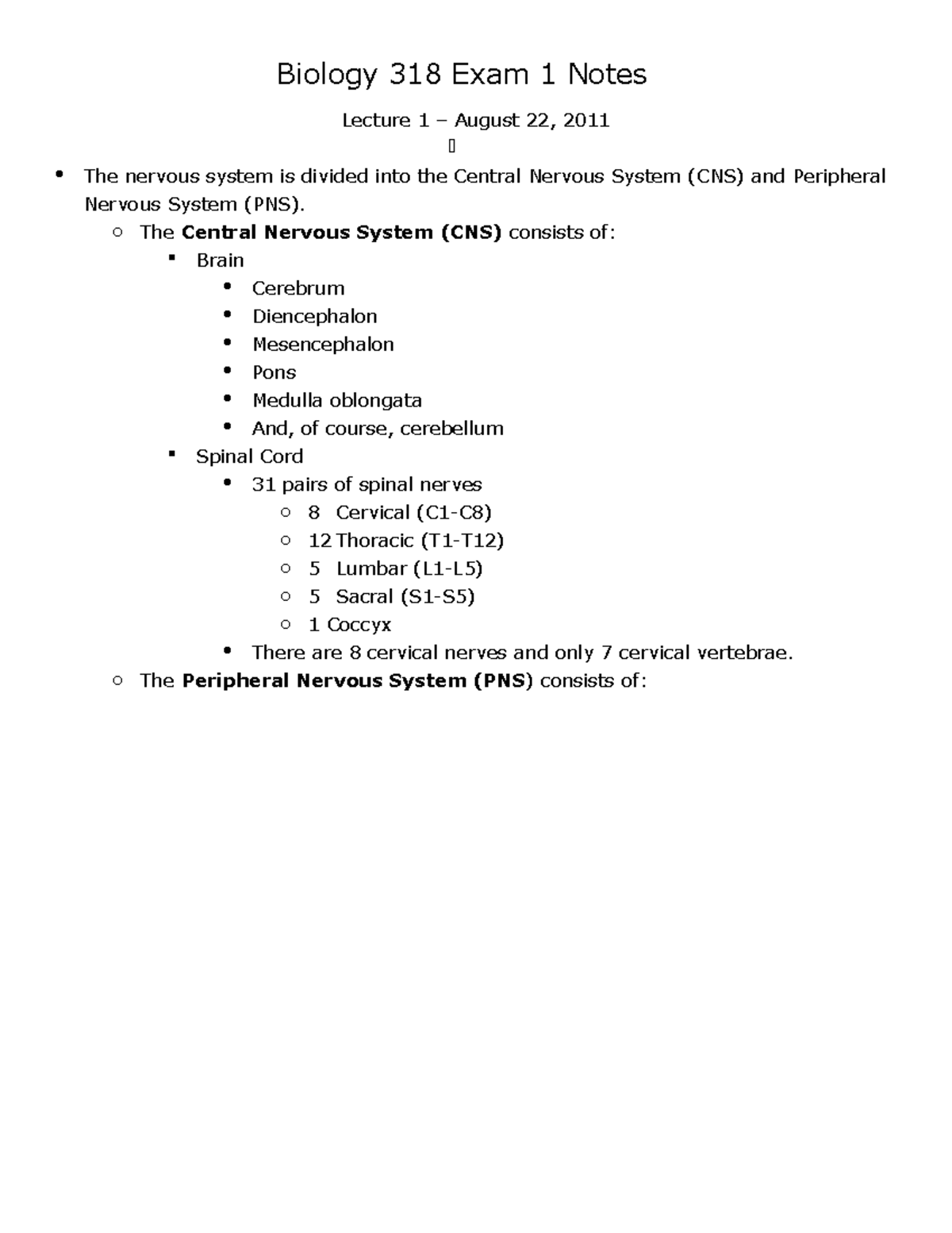 Exam 1 Notes - Lecture note TEST1 - Biology 318 Exam 1 Notes Lecture 1 ...