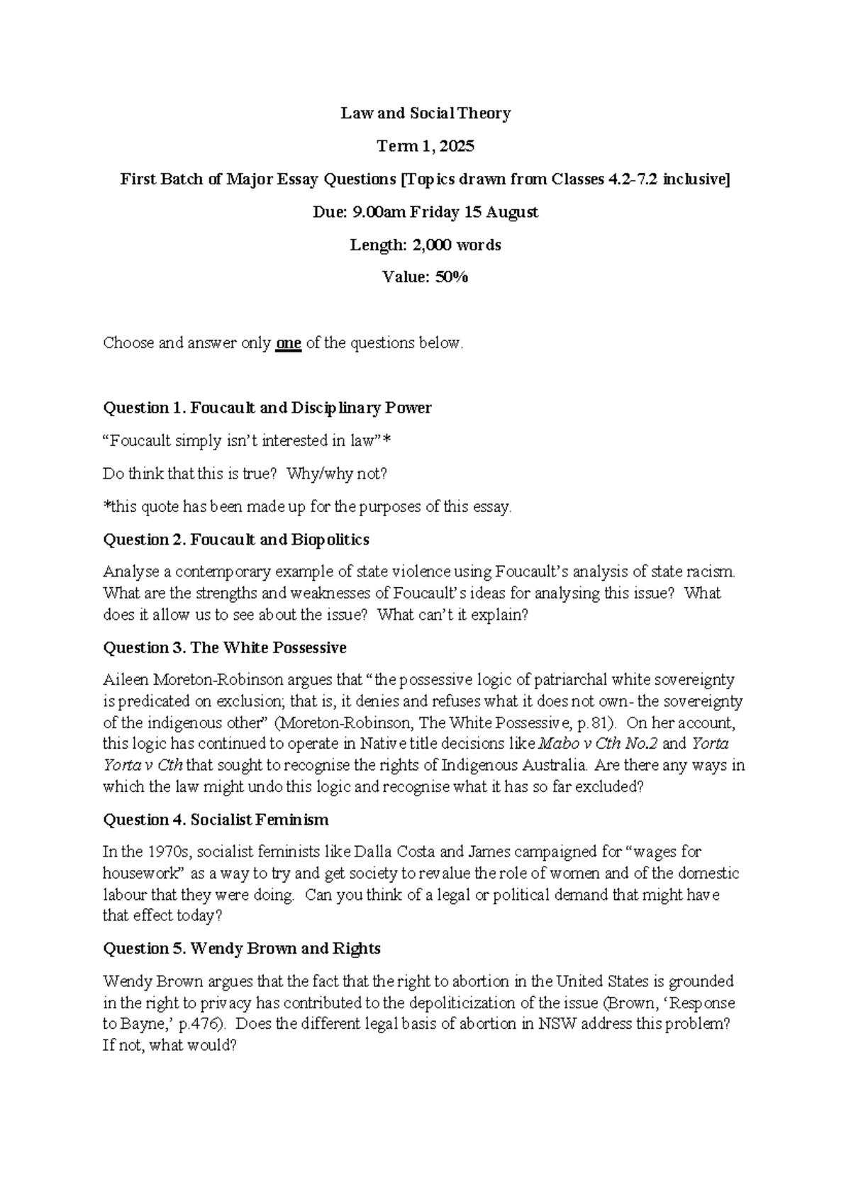 LST Term 1 2025 Major Essay Questions - First Batch - Studocu
