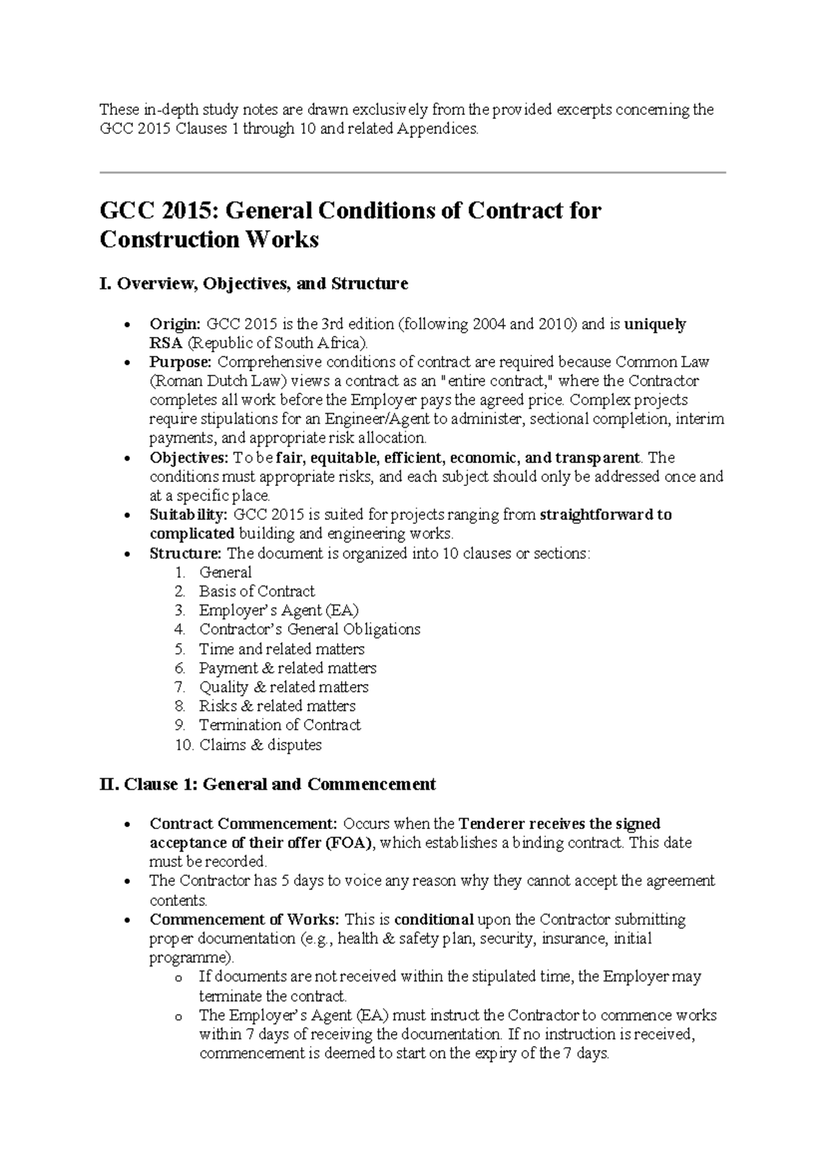 GCC 2015: Comprehensive Study Notes on Clauses 1-10 and Appendices ...