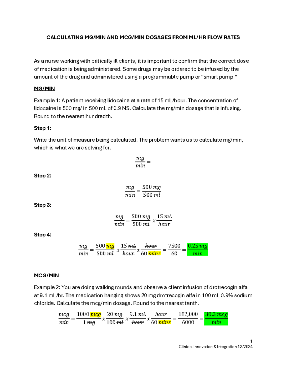 Calculating Dosages from Flow Rates in Nursing Practice (NURS 101 ...