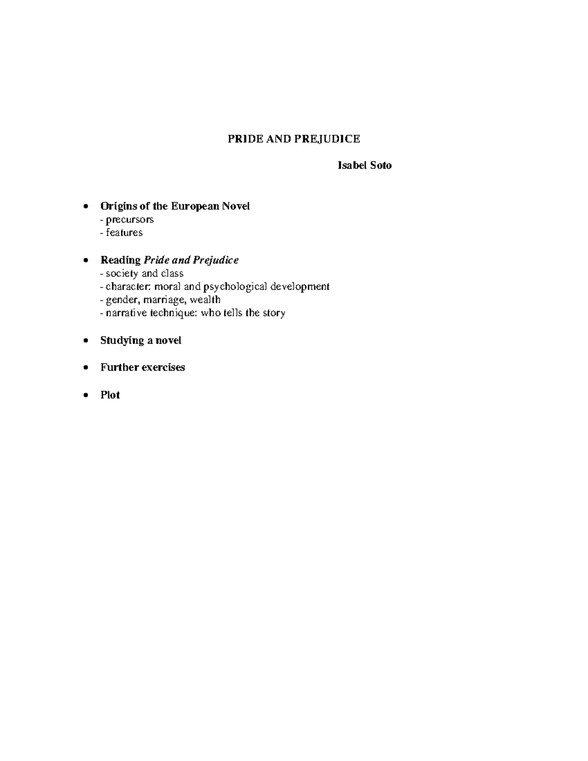 Unit 1 Pride AND Prejudice Reading Guide - PRIDE AND PREJUDICE Isabel ...