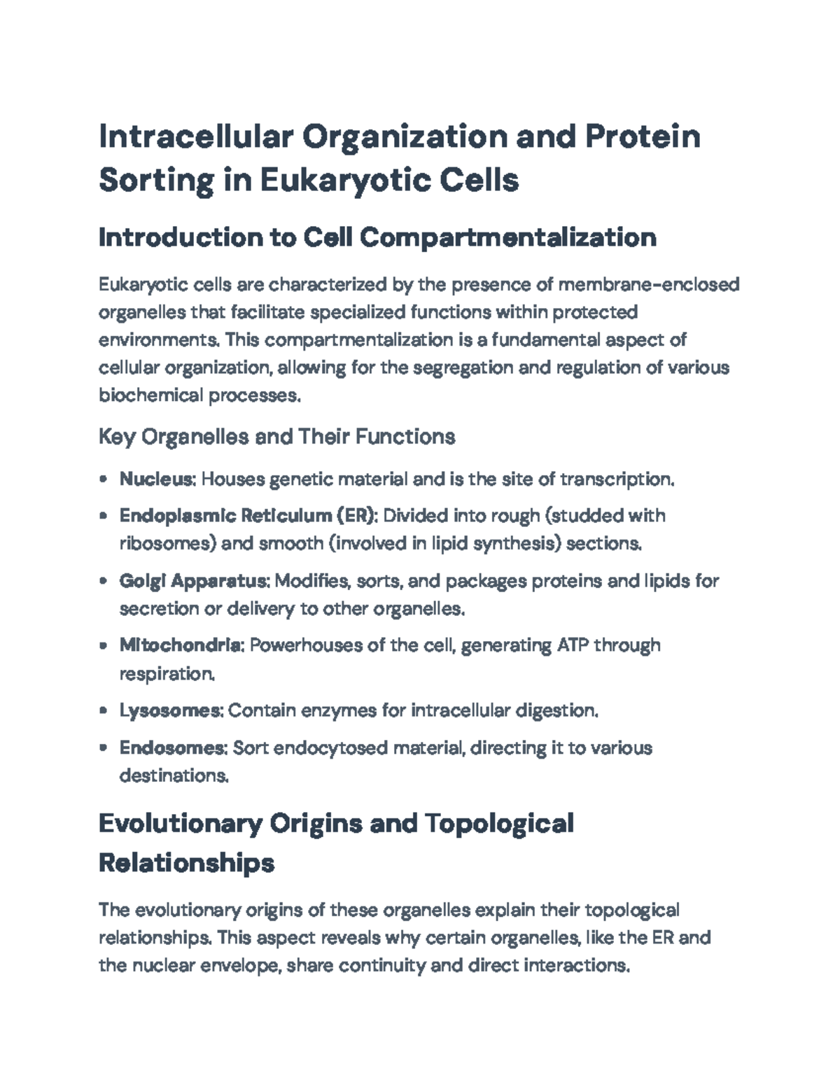 Intracellular Organization & Protein Sorting in Eukaryotic Cells ...