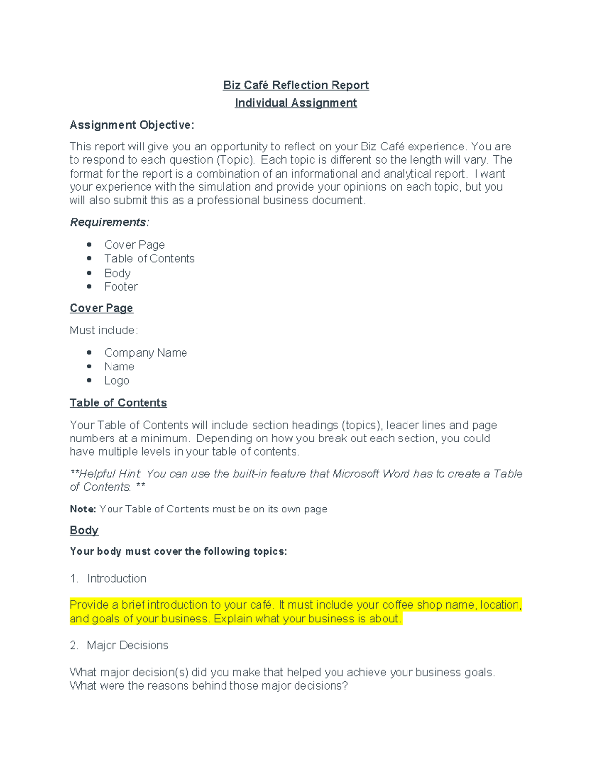 Biz Cafe Report v3 - Biz Café Reflection Report Individual Assignment ...