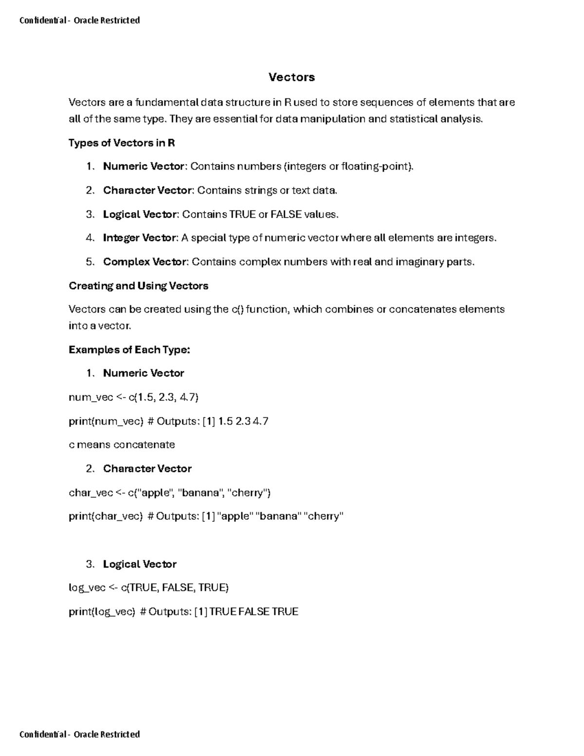 R Programming notes - fdkflsdkf sdklfnsd - Vectors Vectors are a ...