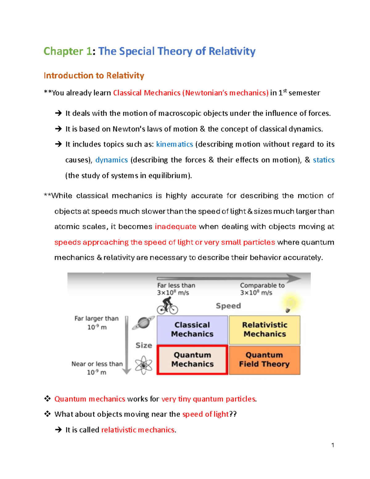 Chapter 1 - Introduction to Special Theory of Relativity (Part 1) - Studocu