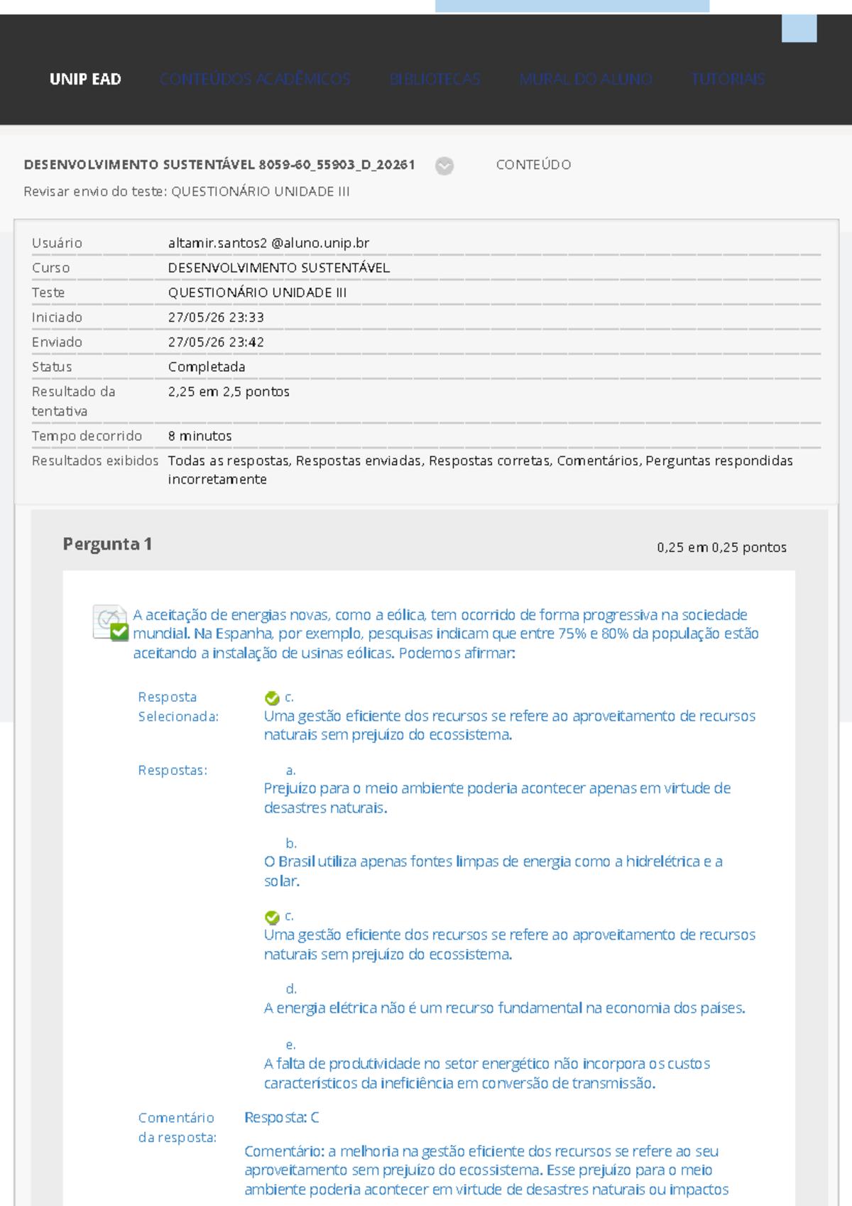 Questionario III UNIP Desenvolvimento Sustentavel - UNIP - Studocu