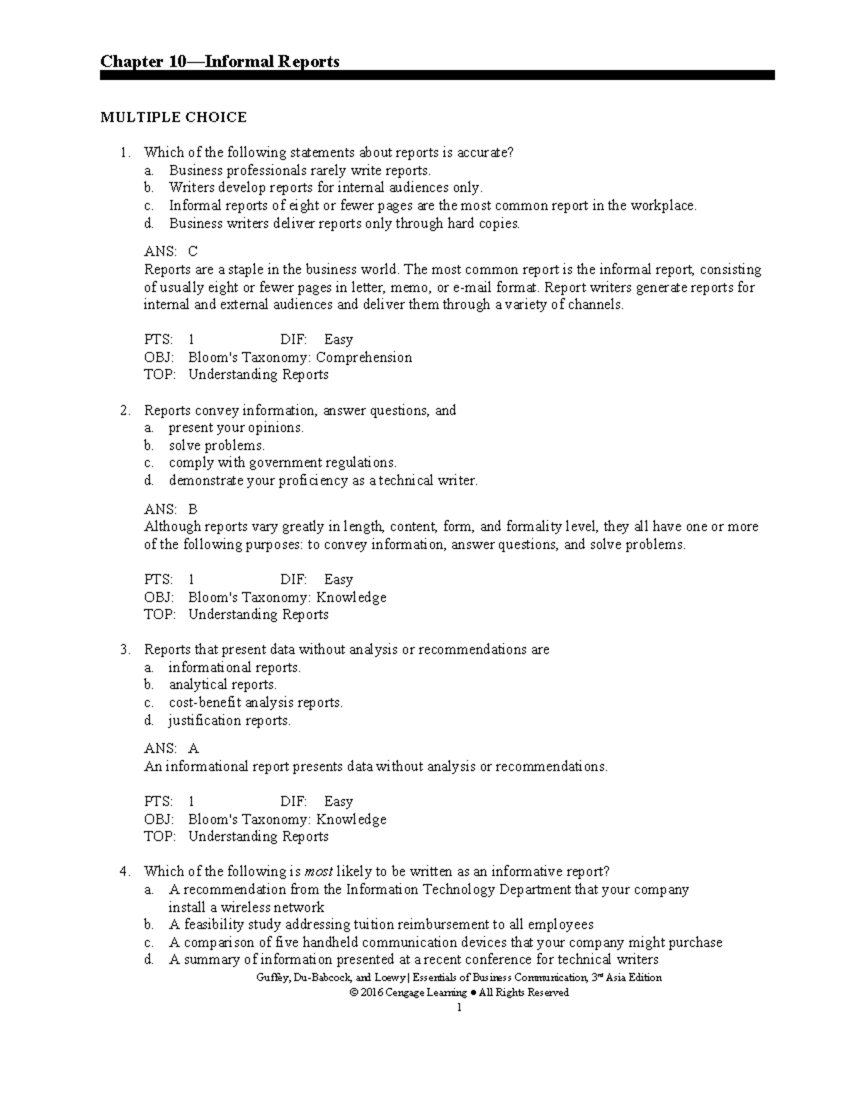 Chapter 10 - Final Exam Review on Business Reports and Communication ...
