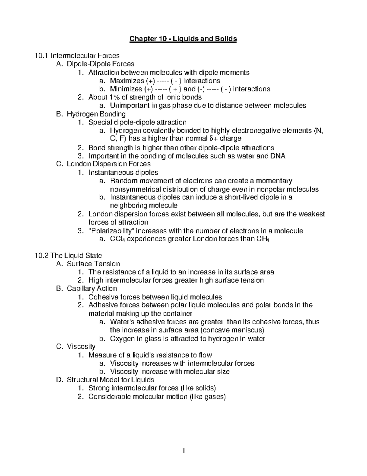 Chemistry 101: Chapter 10 Notes on Liquids and Solids - Studocu
