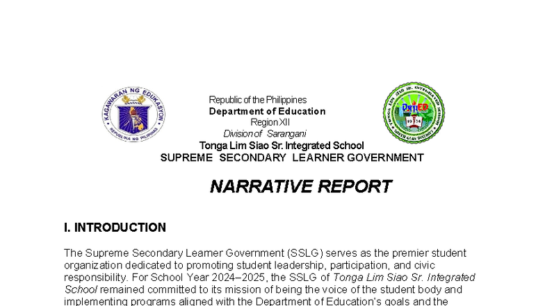Narrative Report - Republic of the Philippines Department of Education ...