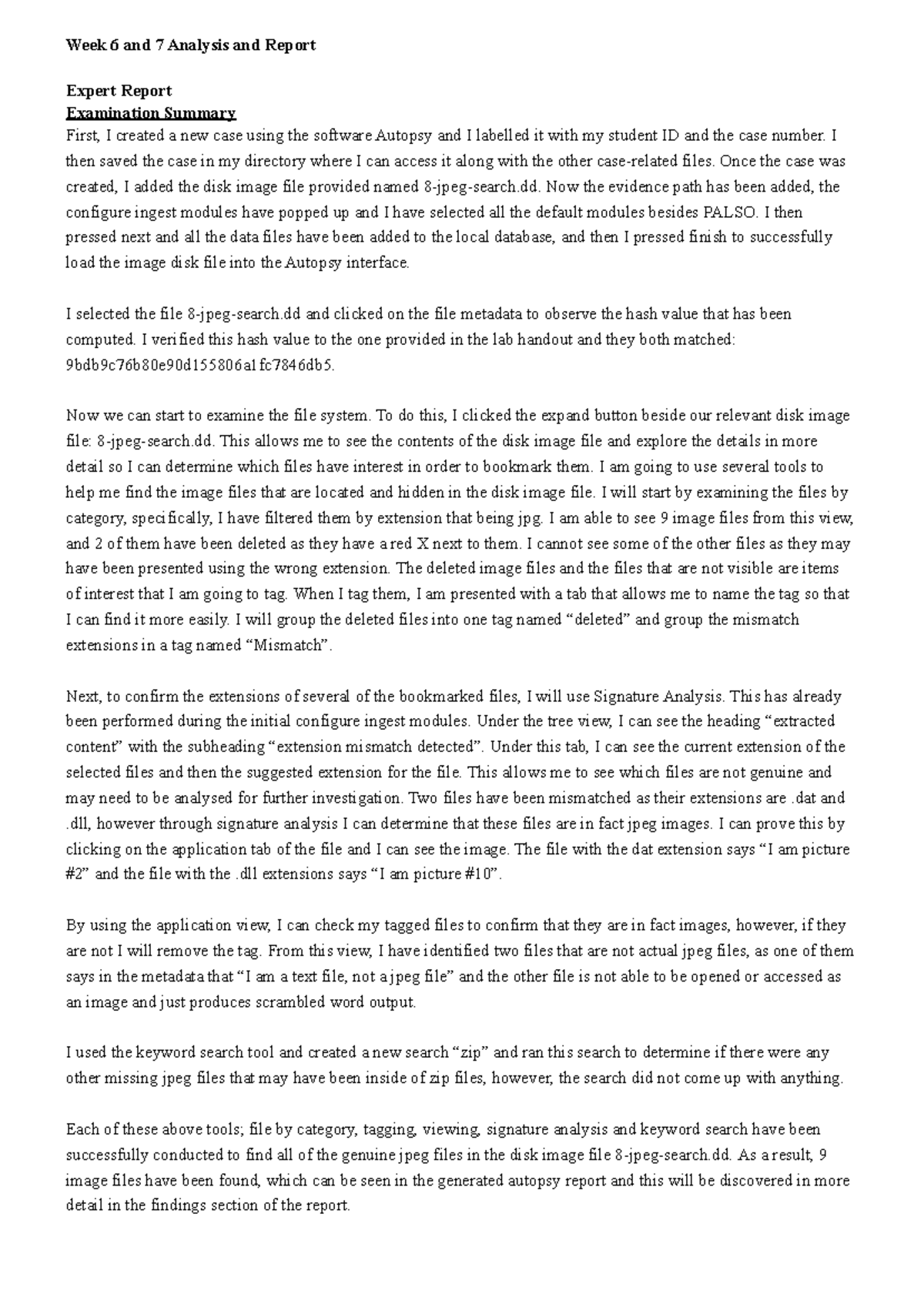 Week 6 and 7 Expert Report - Week 6 and 7 Analysis and Report Expert ...