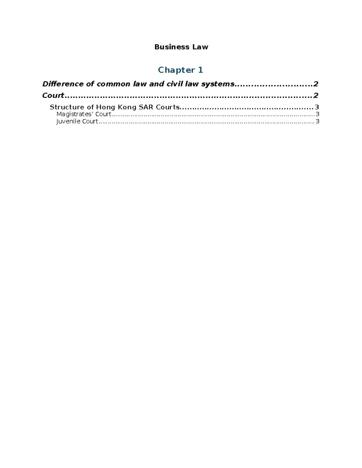 Business Law (BL101) Chapter 1: Common vs. Civil Law Systems Overview ...